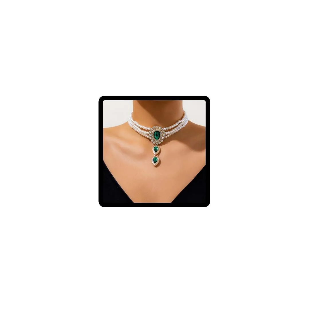 Carufin Retro Perla Collana Bracciali Sposa Collana Da Sposa Bracciali Collana Di Cristallo Gioielli Da Sposa Accessori per Le Donne Ragazze (Collana verde) - immagine 8