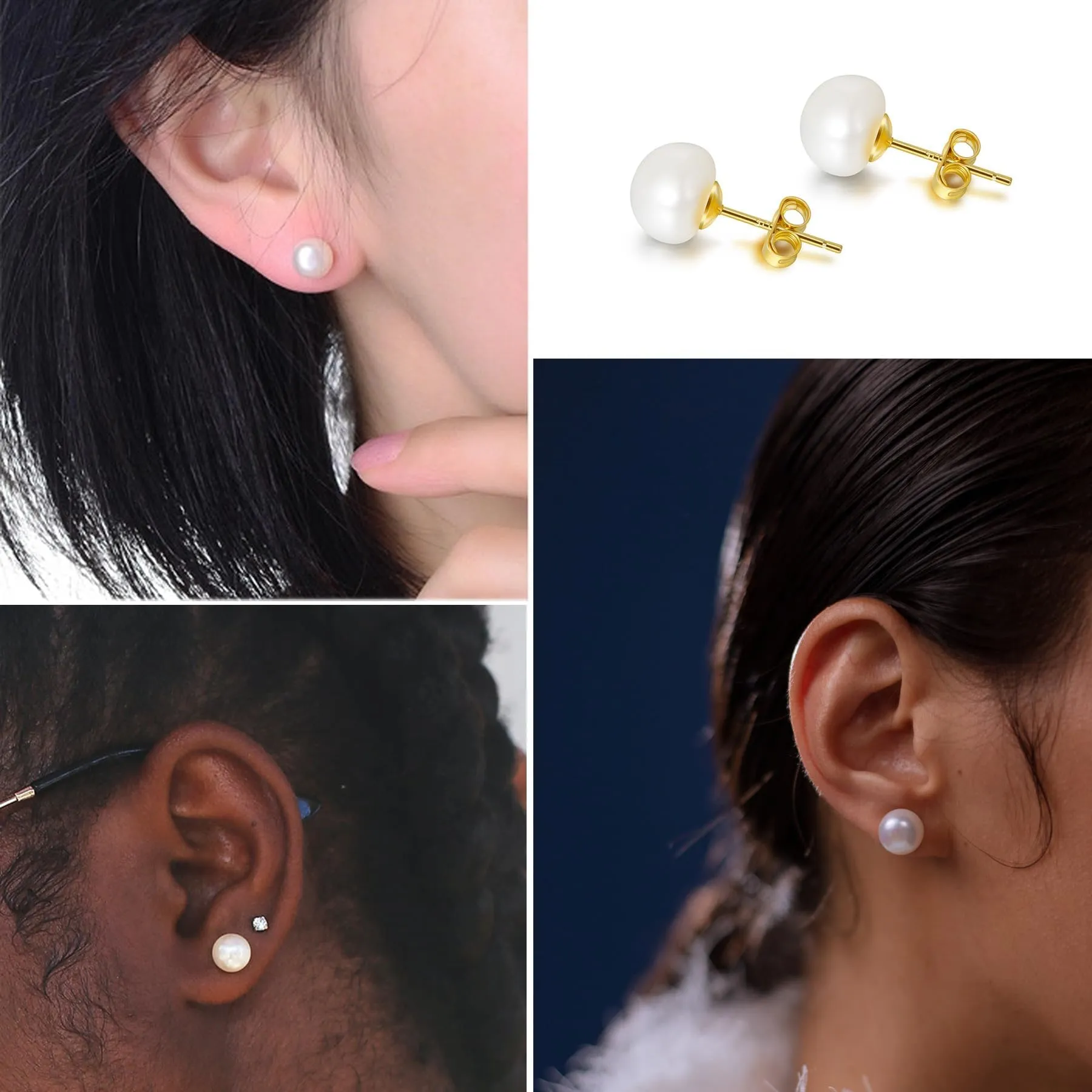 Orecchini con perle d'acqua dolce, in vero argento 925, 5 mm, 6 mm, 7 mm, 8 mm, 10 mm, orecchini con perle coltivate d'acqua dolce, Senza Gemstone - immagine 6