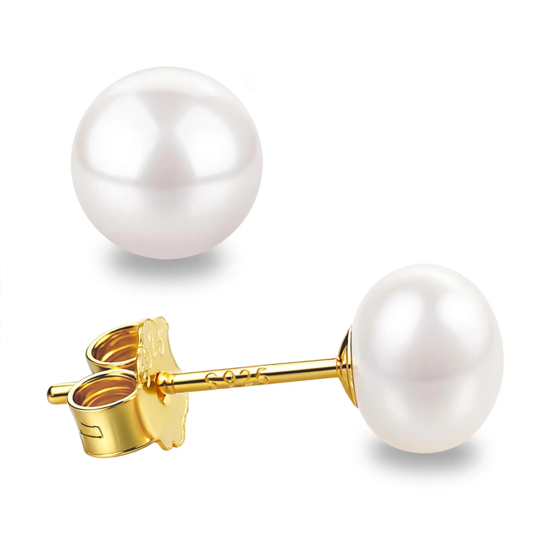 Orecchini con perle d'acqua dolce, in vero argento 925, 5 mm, 6 mm, 7 mm, 8 mm, 10 mm, orecchini con perle coltivate d'acqua dolce, Senza Gemstone - immagine 1