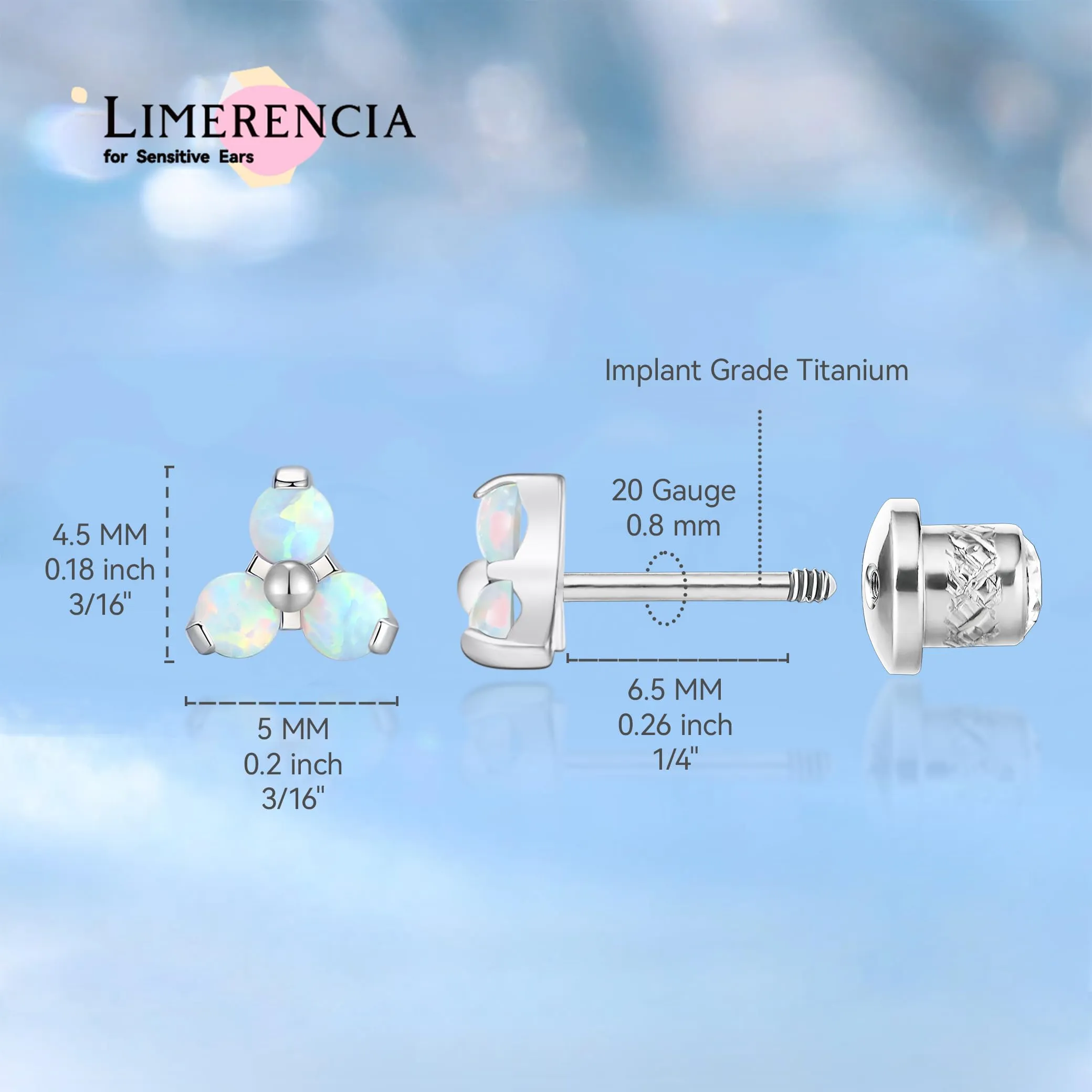 Limerencia G23 - Orecchini ipoallergenici in titanio CZ con chiusura a vite, senza nichel, per orecchie sensibili, 0,8 millimetri, Titanio, Zirconia cubica - immagine 5