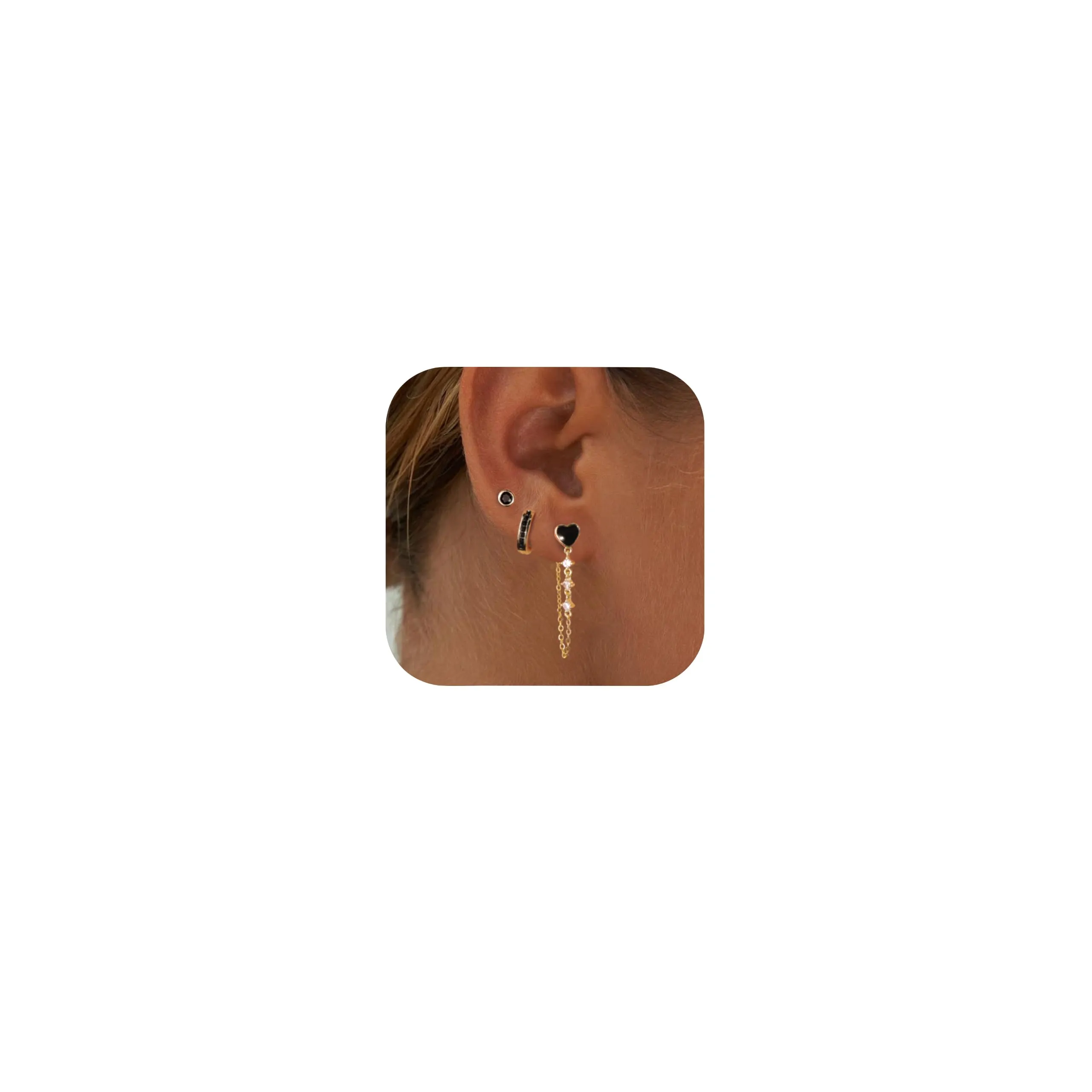 ALEXCRAFT Set 3 Paia Orecchini Donna Perno e Cerchio Oro 14K Nero Gioielli - immagine 2