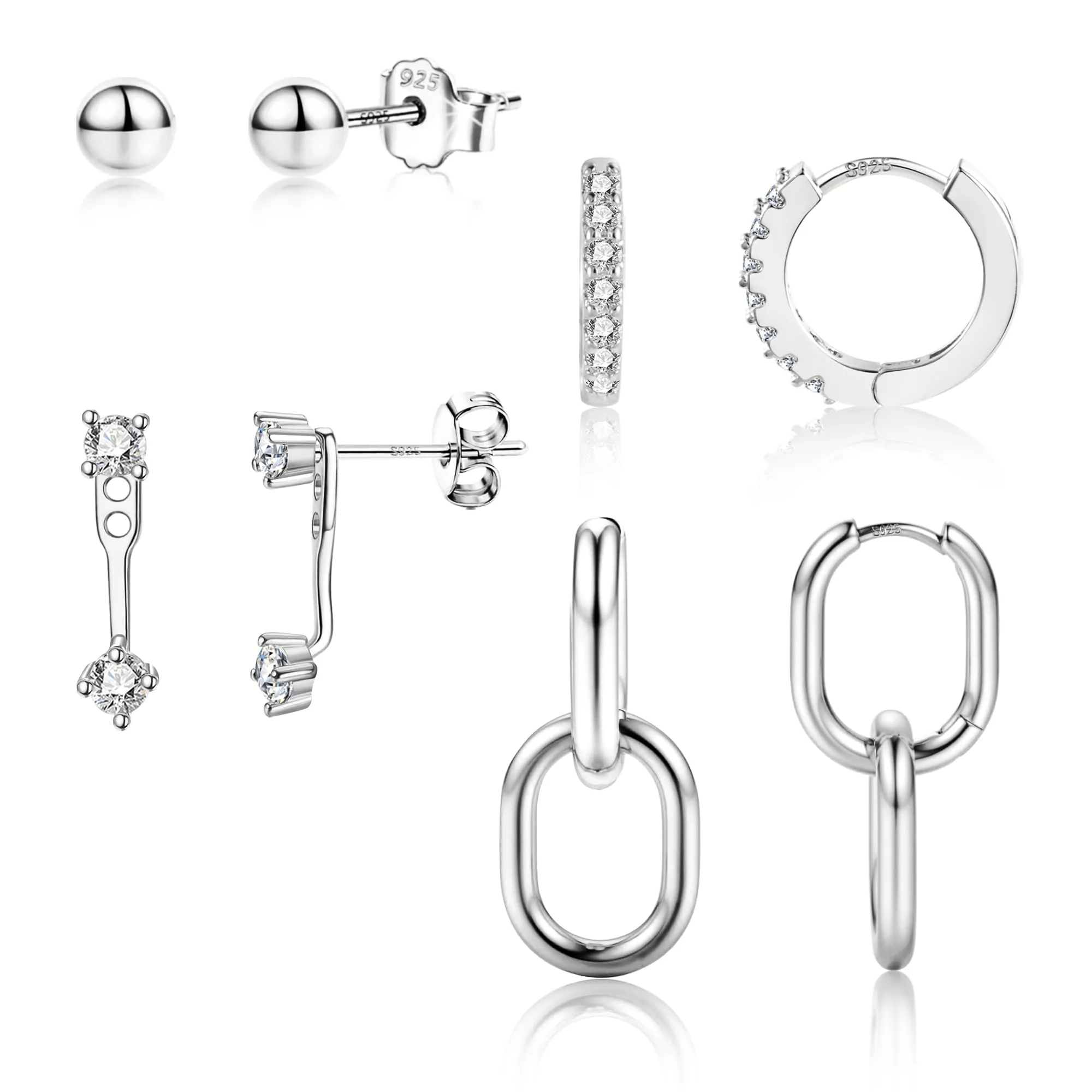 ALEXCRAFT 4 Paia Orecchini Donna Perno e Cerchio Argento Misti Gioielli - immagine 2