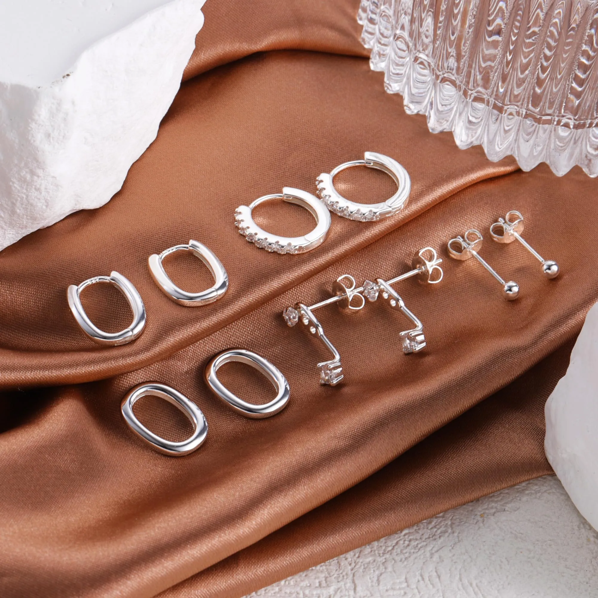 ALEXCRAFT 4 Paia Orecchini Donna Perno e Cerchio Argento Misti Gioielli - immagine 3