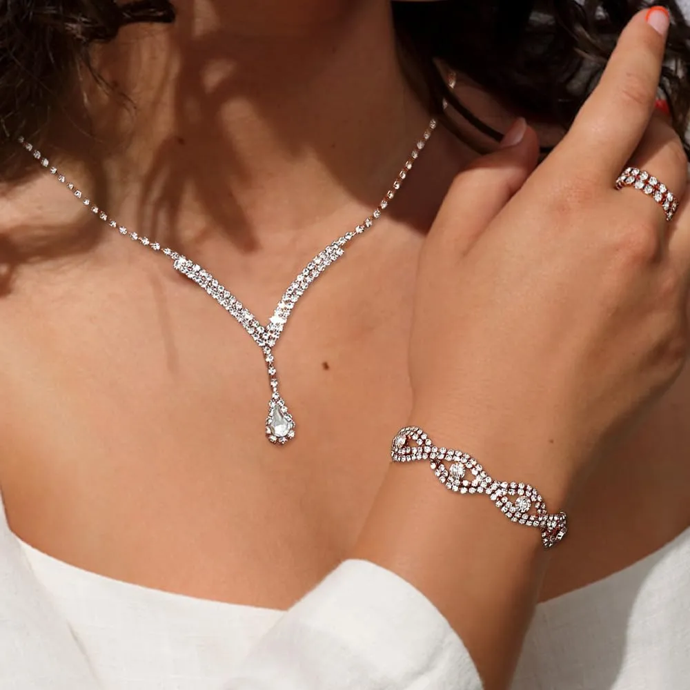 KBRPEY Parure Gioielli Set per Donna Collana con Pendente Orecchini Bracciali e Anelli Set da Gioielli Set per Prom per Ragazze (Oro rosa) - immagine 3