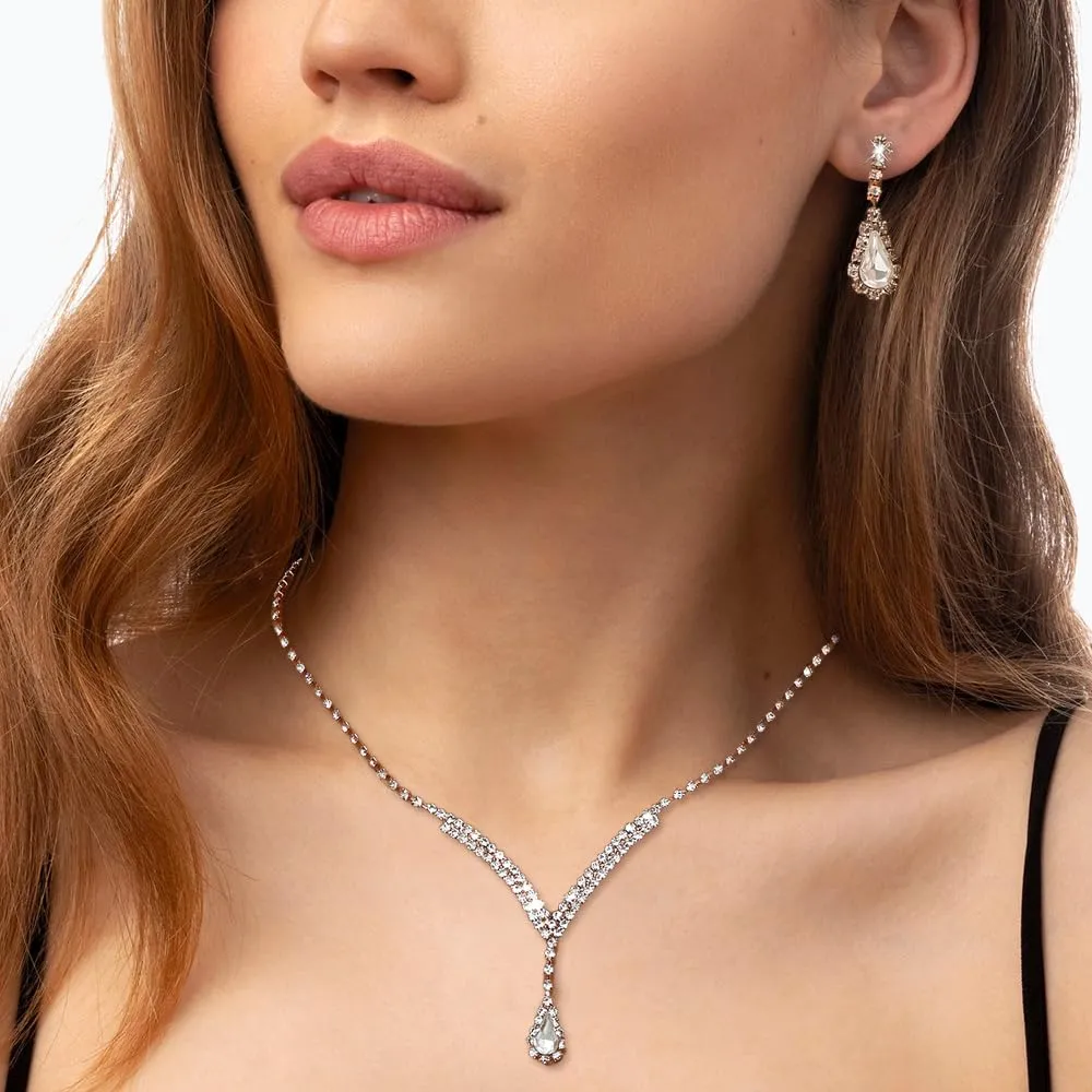 KBRPEY Parure Gioielli Set per Donna Collana con Pendente Orecchini Bracciali e Anelli Set da Gioielli Set per Prom per Ragazze (Oro rosa) - immagine 5