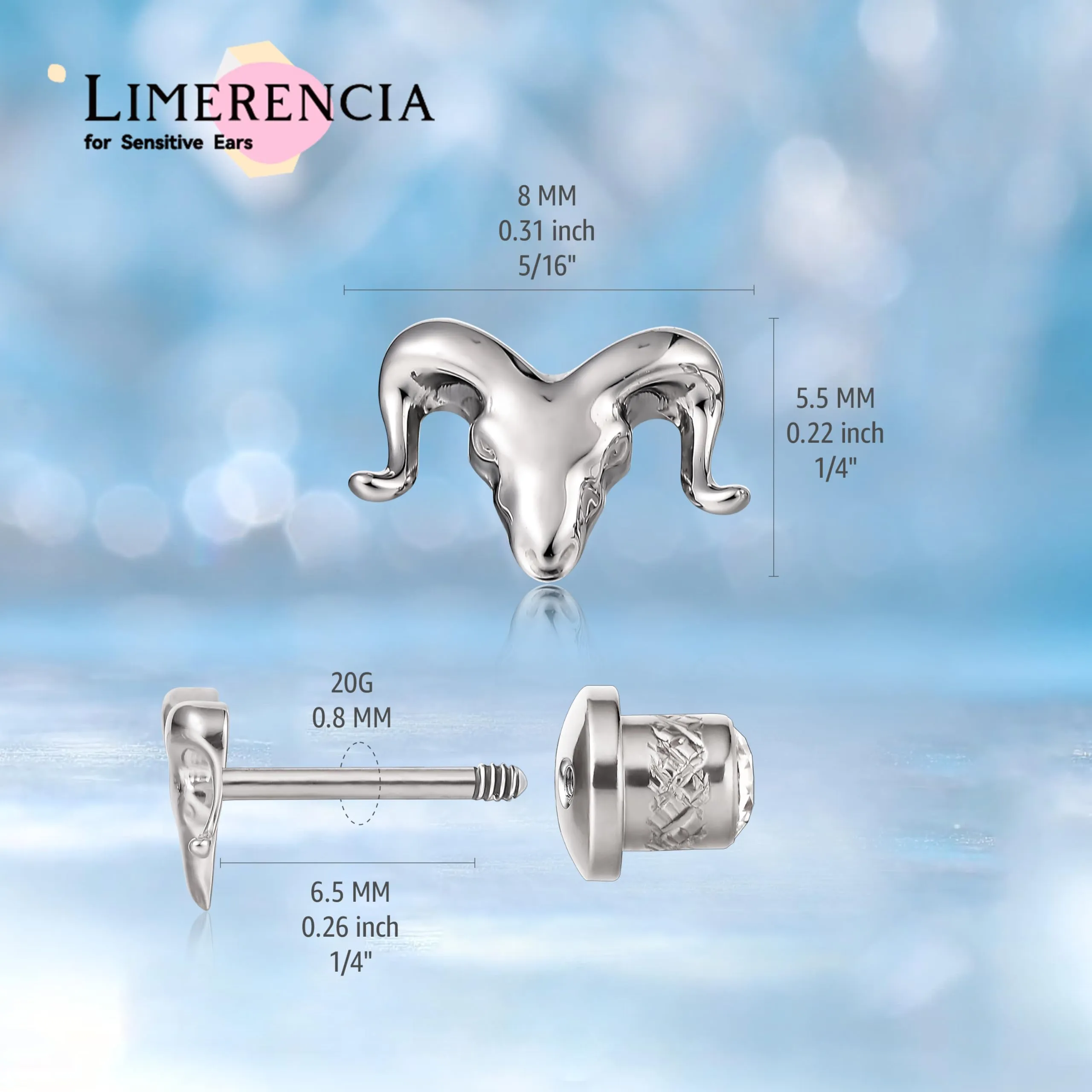 Limerencia Orecchini ipoallergenici in titanio con retro piatto, 20 g, con zirconia cubica, orecchini a perno per cartilagine da donna, 0.8 Millimeter, Titanio, Zirconie sintetico - immagine 6