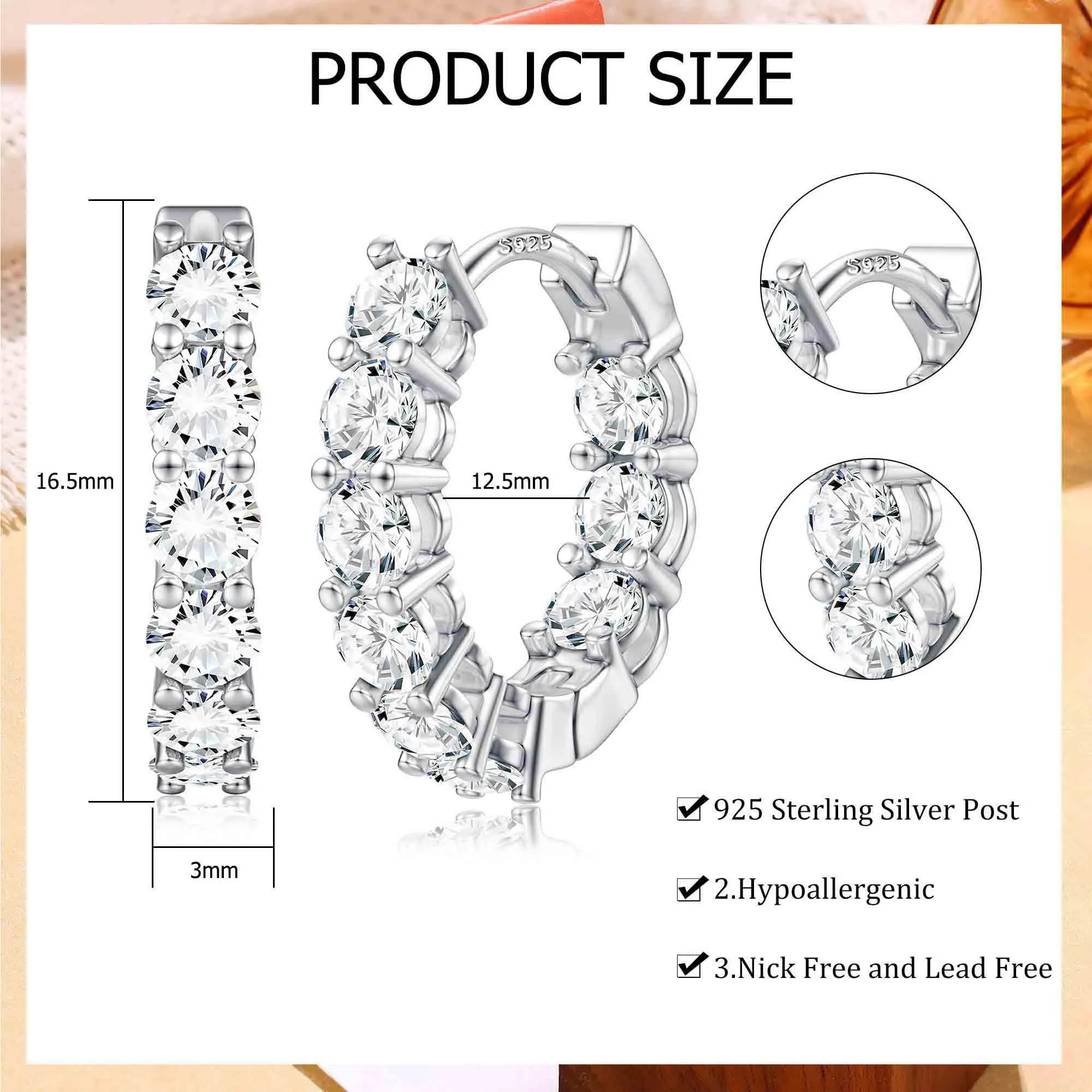 Dochais Orecchini Donna Cerchio Argento Color Donna Orecchini a Perno in Argento 925 Cerchio Piccoli Ipoallergenici Orecchino Placcato Oro 14K Leggeri Hoop Earrings Gioielli Regali - immagine 4