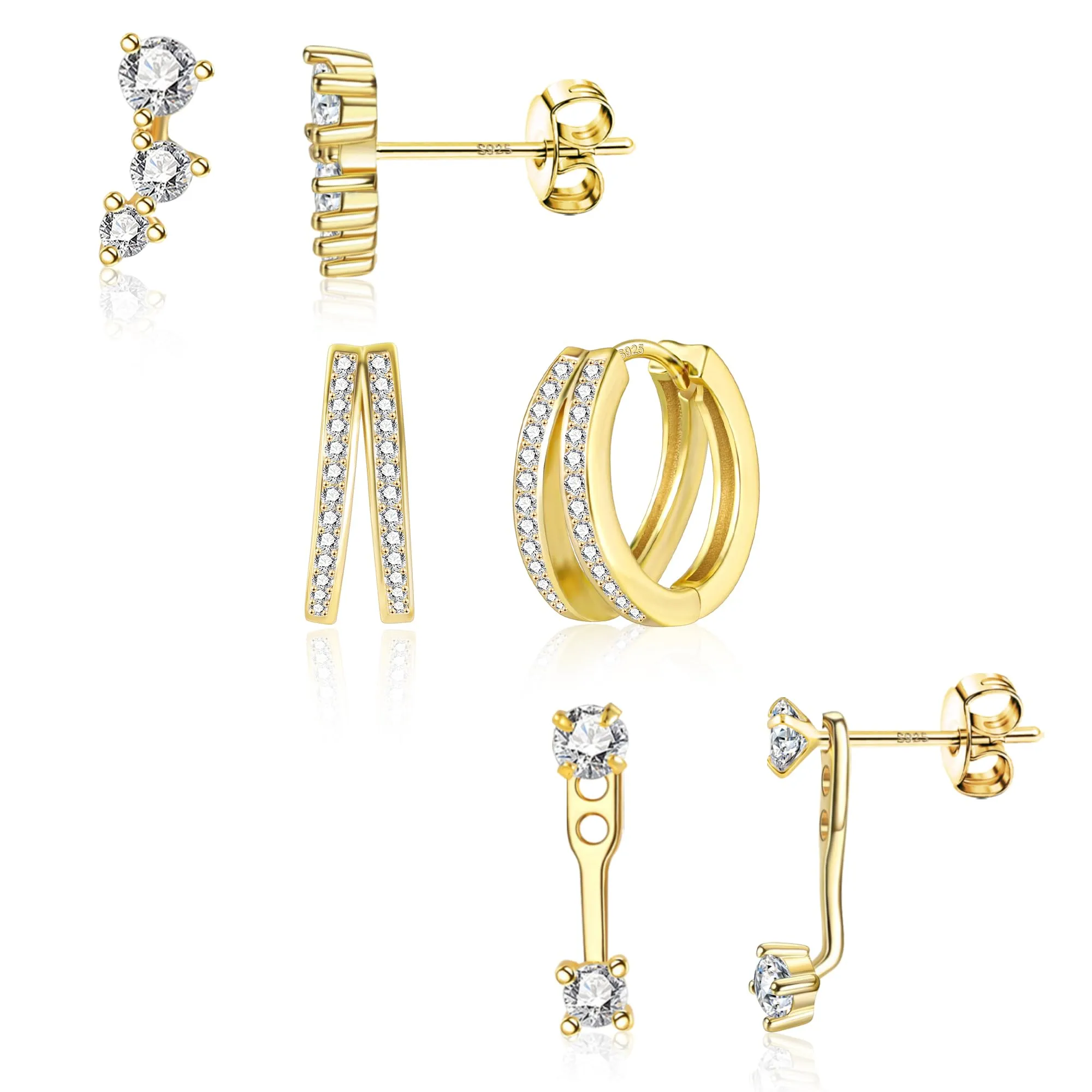 ALEXCRAFT Orecchino Multiplo Donna Oro 925 Post Set Orecchini Lobo Piercing Oro Tris Orecchini Oro Donna Helix Piercing Saliscendi Orecchini Secondo E Terzo Buco - immagine 1