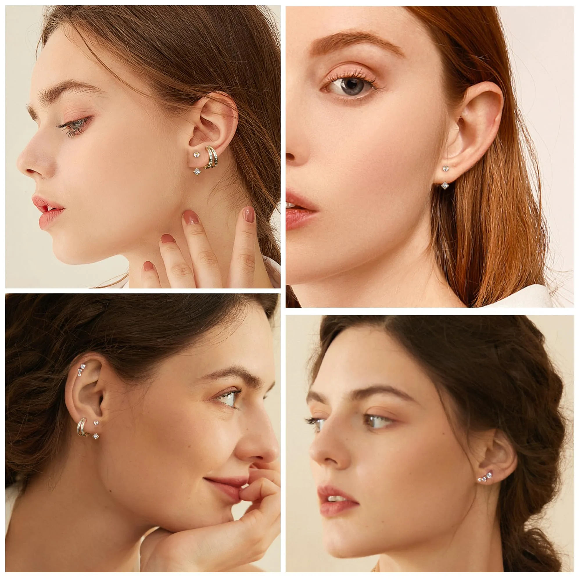 ALEXCRAFT Orecchino Multiplo Donna Oro 925 Post Set Orecchini Lobo Piercing Oro Tris Orecchini Oro Donna Helix Piercing Saliscendi Orecchini Secondo E Terzo Buco - immagine 4