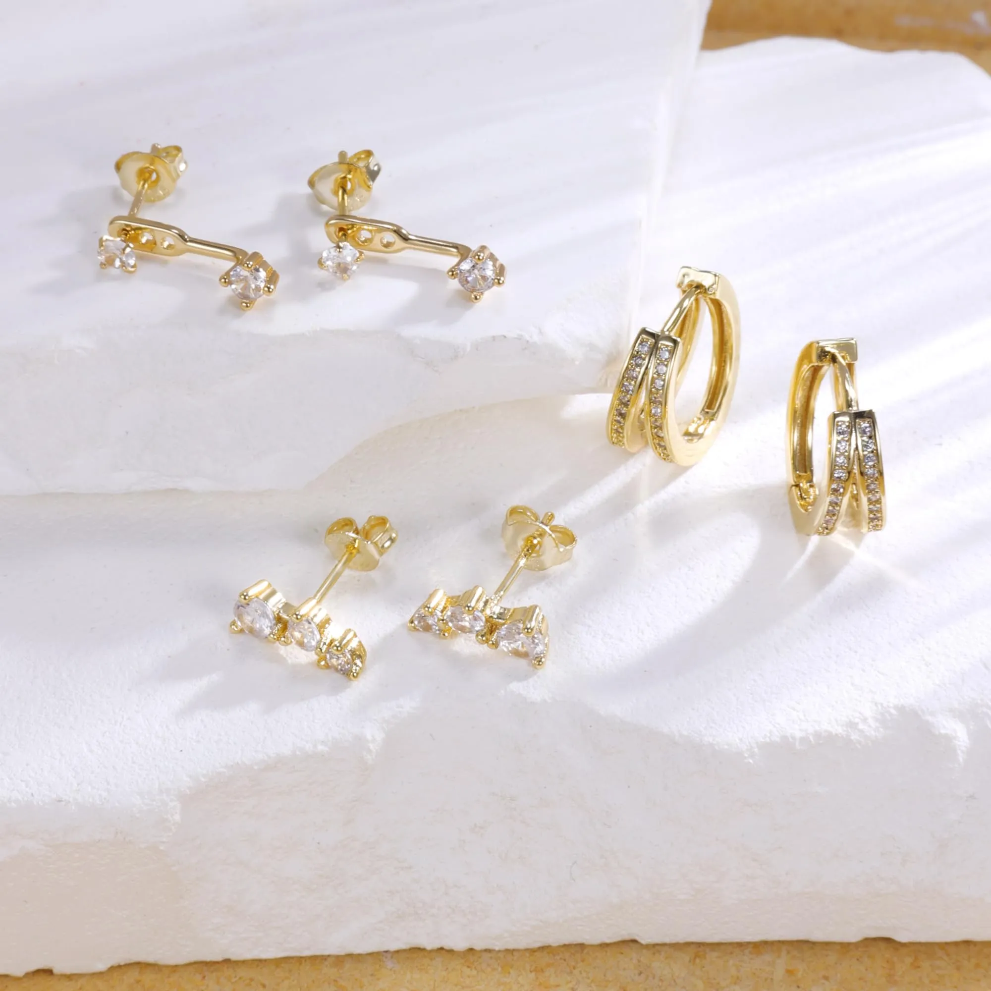 ALEXCRAFT Orecchino Multiplo Donna Oro 925 Post Set Orecchini Lobo Piercing Oro Tris Orecchini Oro Donna Helix Piercing Saliscendi Orecchini Secondo E Terzo Buco - immagine 6