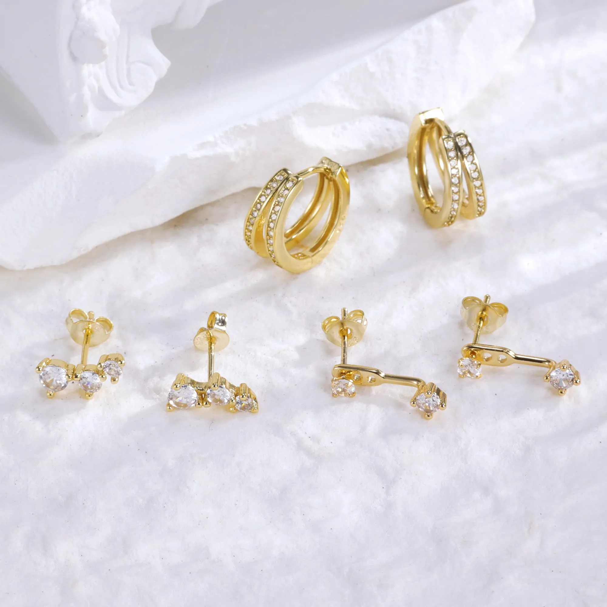 ALEXCRAFT Orecchino Multiplo Donna Oro 925 Post Set Orecchini Lobo Piercing Oro Tris Orecchini Oro Donna Helix Piercing Saliscendi Orecchini Secondo E Terzo Buco - immagine 7