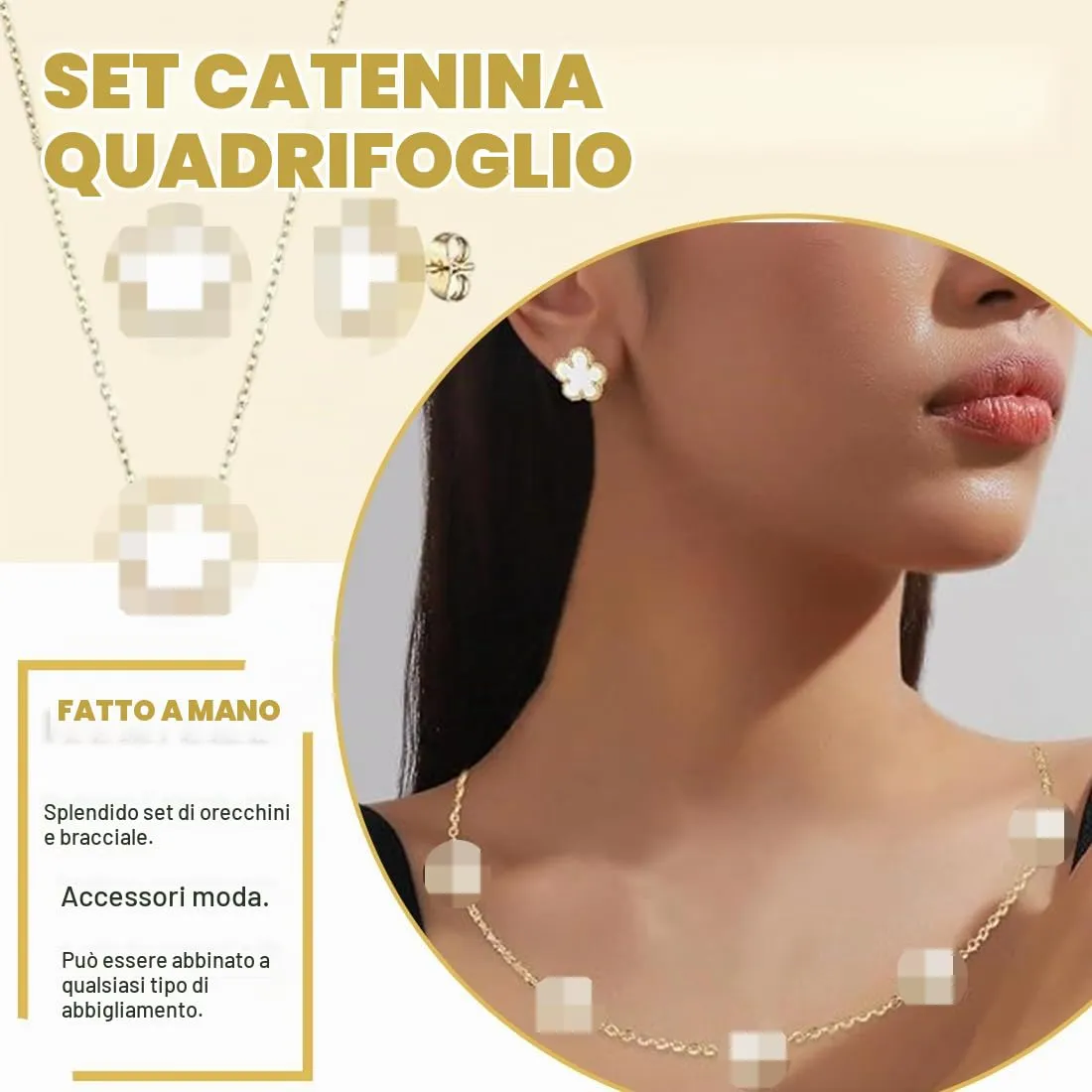 EIROVYA 3 Pezzi Parure Gioielli Donna con Quadrifoglio, Set Regalo Donna, Placcato Oro Collana Orecchini Bracciali Set, Mode Gioielli per Donne e Ragazze Regali Fortunati per Mamma Moglie Fidanzata - immagine 4