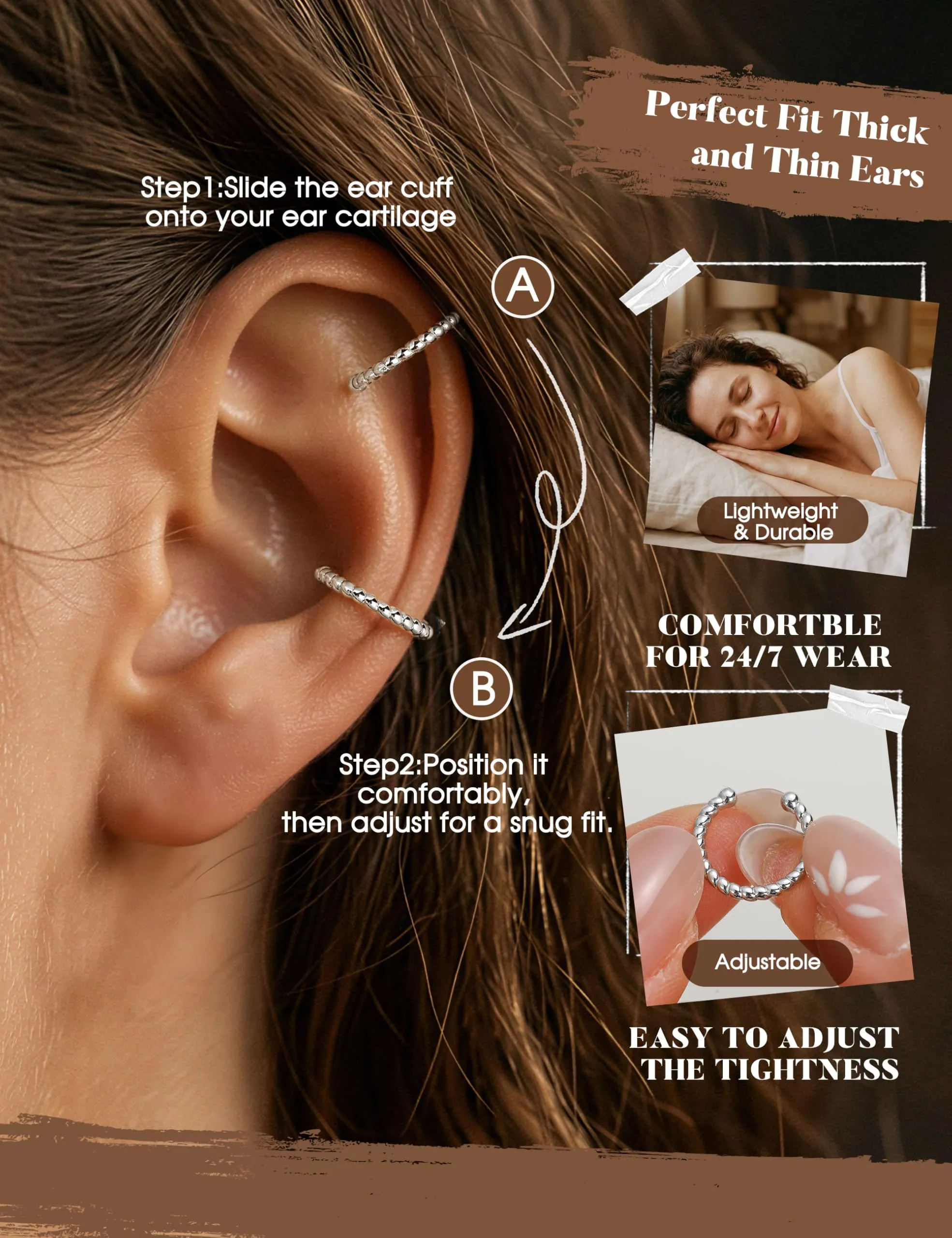 MILACOLATO Ear Cuff Orecchini da Donna Color Oro Orecchini Senza Buco - immagine 3
