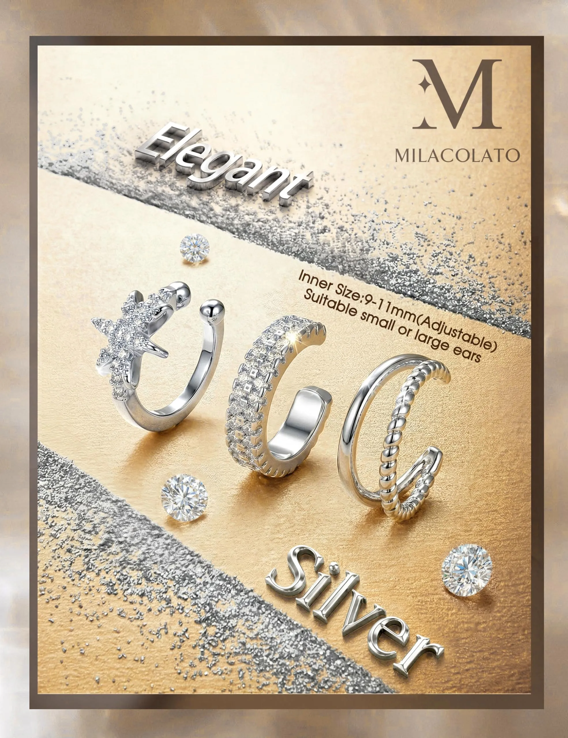 MILACOLATO Ear Cuff Orecchini da Donna Color Oro Orecchini Senza Buco - immagine 6
