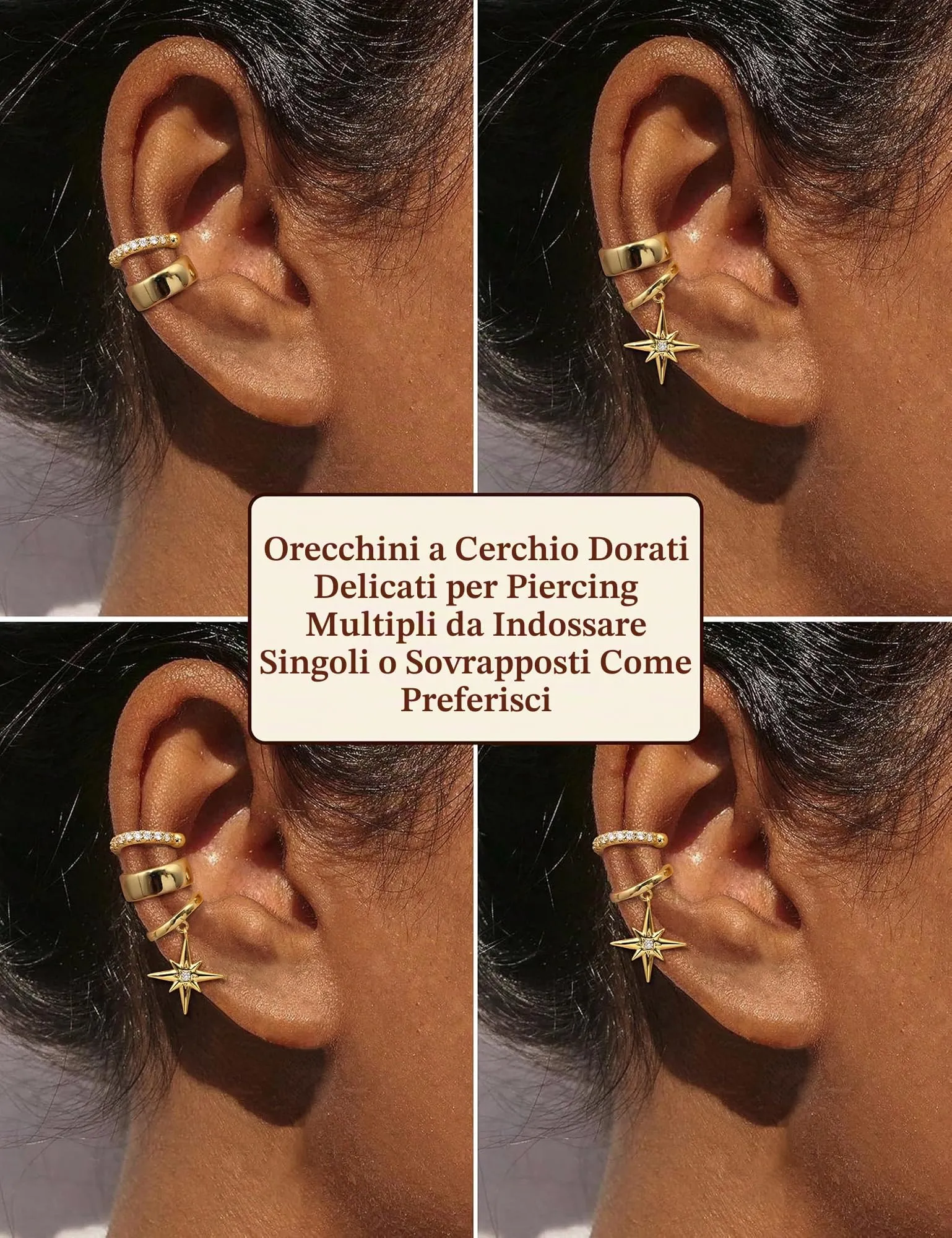 MILACOLATO Ear Cuff Orecchini da Donna Color Oro Orecchini Senza Buco - immagine 2