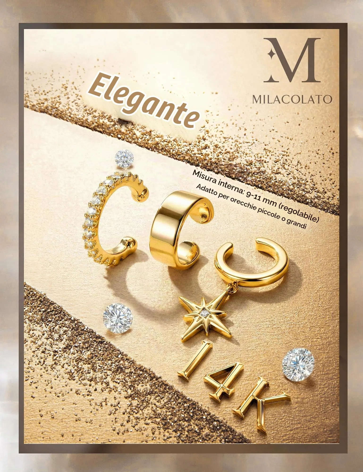 MILACOLATO Ear Cuff Orecchini da Donna Color Oro Orecchini Senza Buco - immagine 6