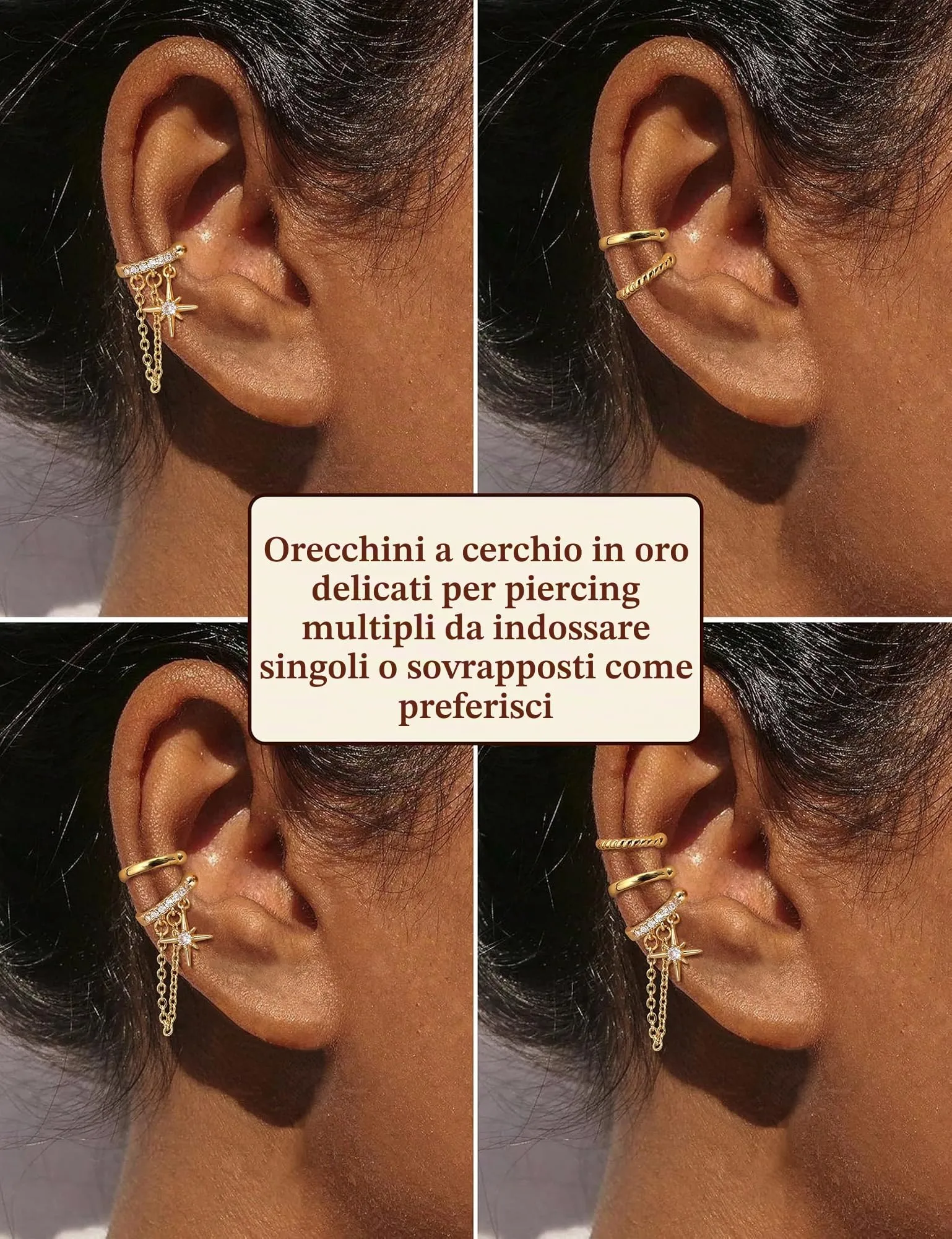 MILACOLATO Ear Cuff Orecchini da Donna Color Oro Orecchini Senza Buco - immagine 2