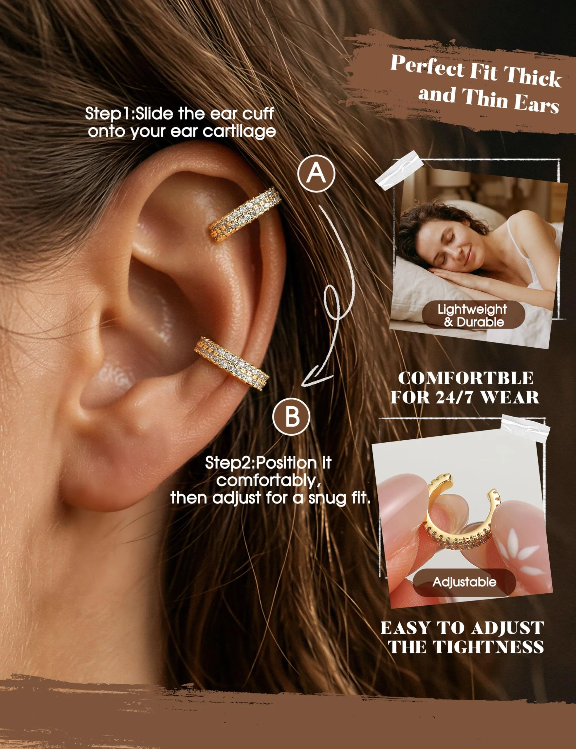 MILACOLATO Ear Cuff Orecchini da Donna Color Oro Orecchini Senza Buco - immagine 3