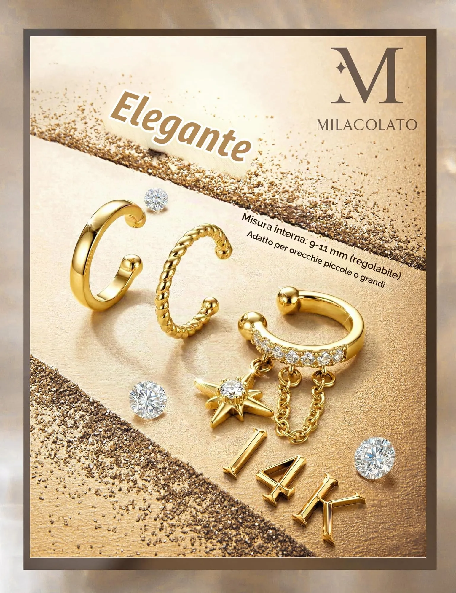 MILACOLATO Ear Cuff Orecchini da Donna Color Oro Orecchini Senza Buco - immagine 6