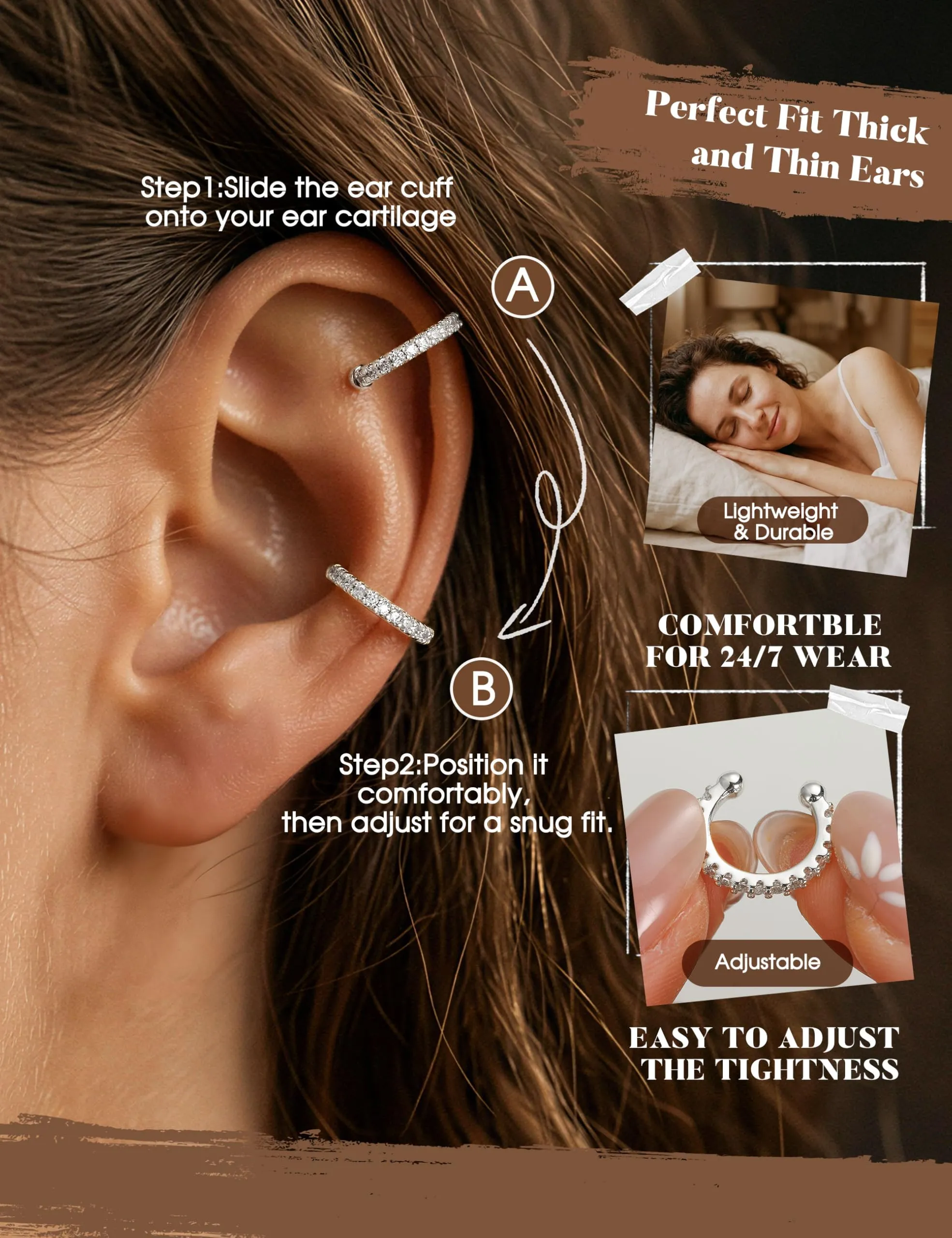 MILACOLATO Ear Cuff Orecchini da Donna Color Oro Orecchini Senza Buco - immagine 3