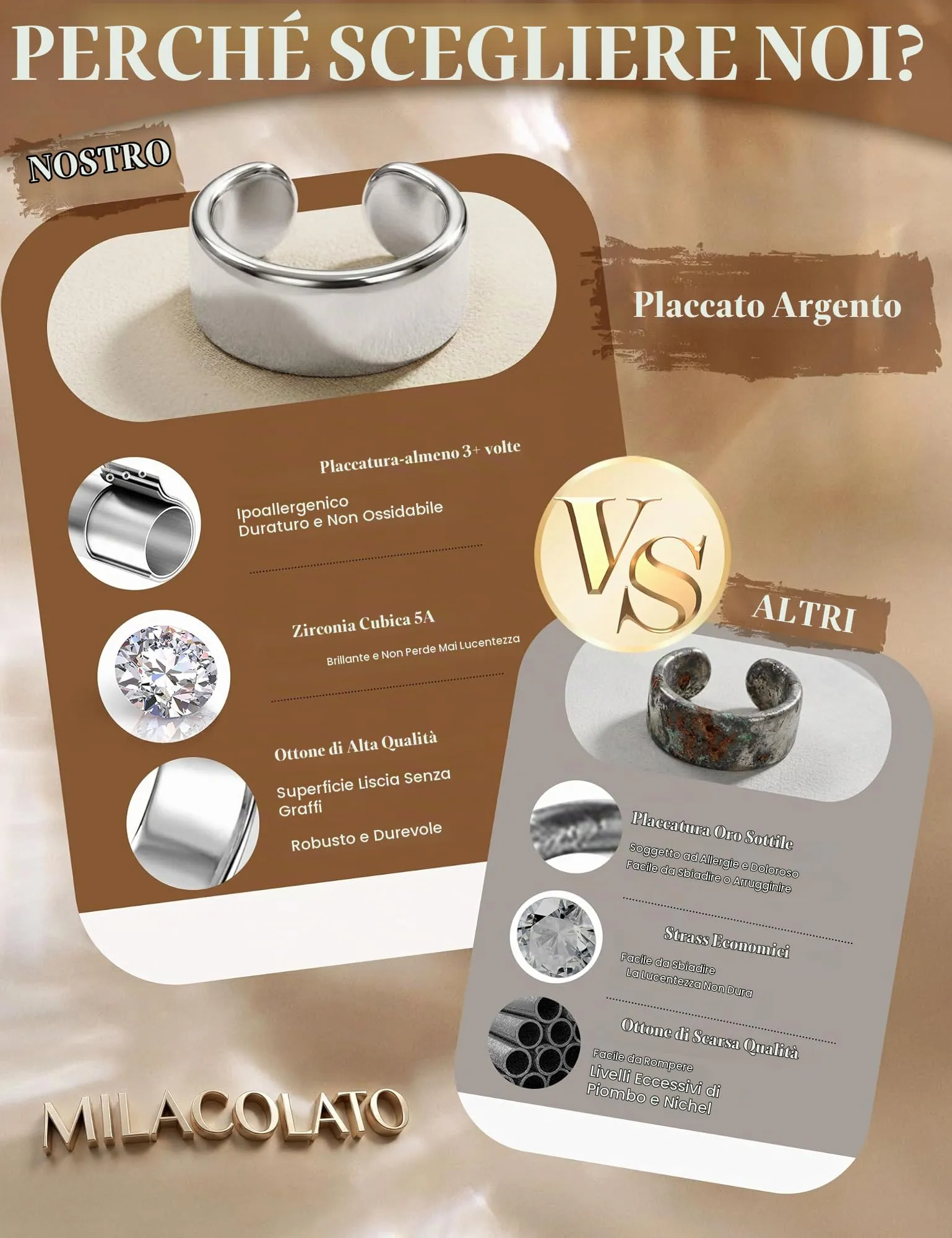 MILACOLATO Ear Cuff Orecchini da Donna Color Oro Orecchini Senza Buco - immagine 4