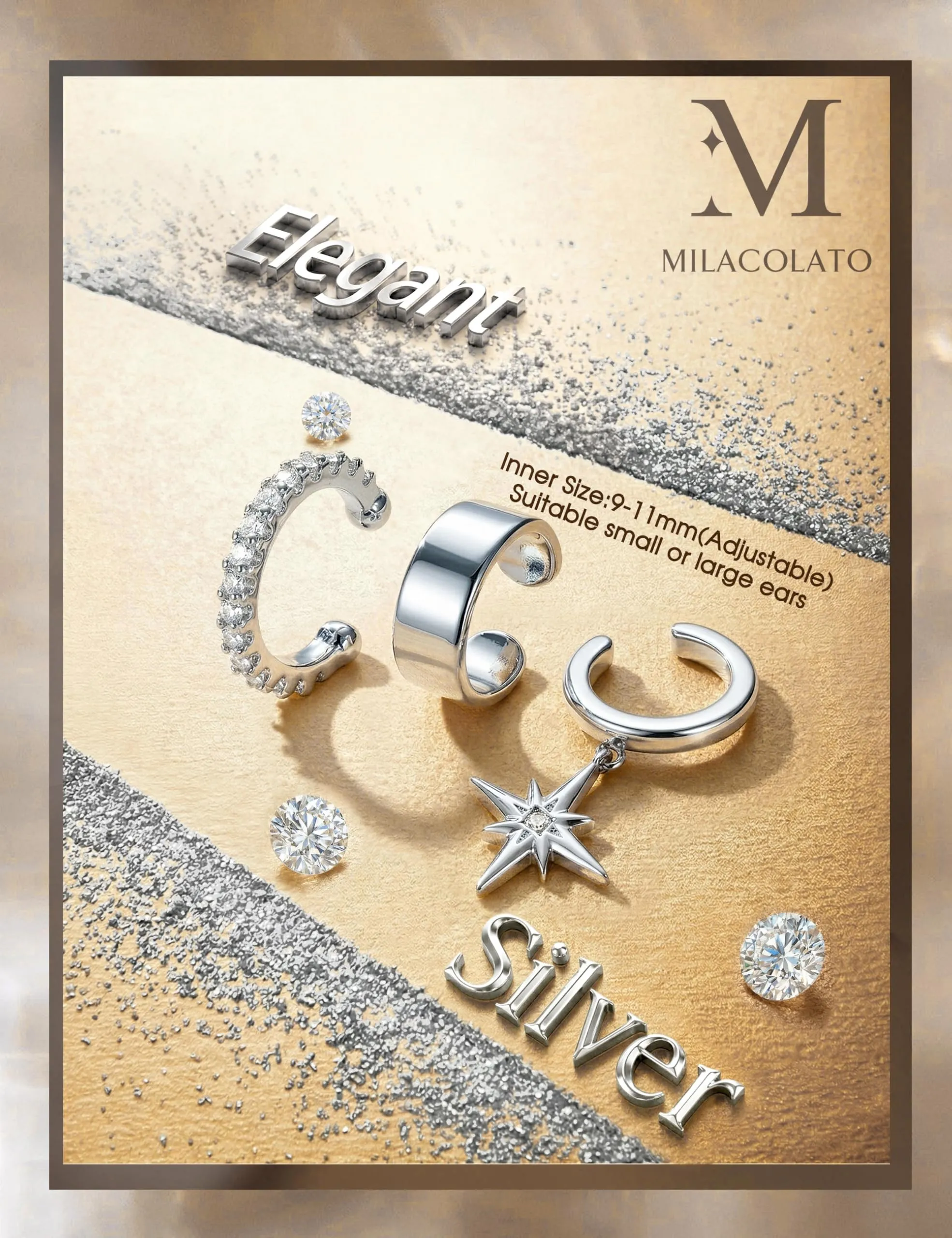 MILACOLATO Ear Cuff Orecchini da Donna Color Oro Orecchini Senza Buco - immagine 6