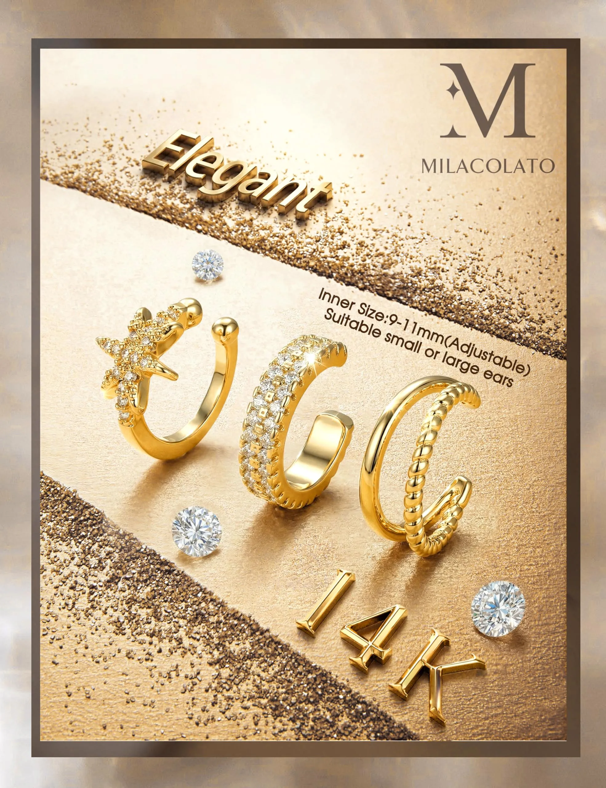 MILACOLATO Ear Cuff Orecchini da Donna Color Oro Orecchini Senza Buco - immagine 6