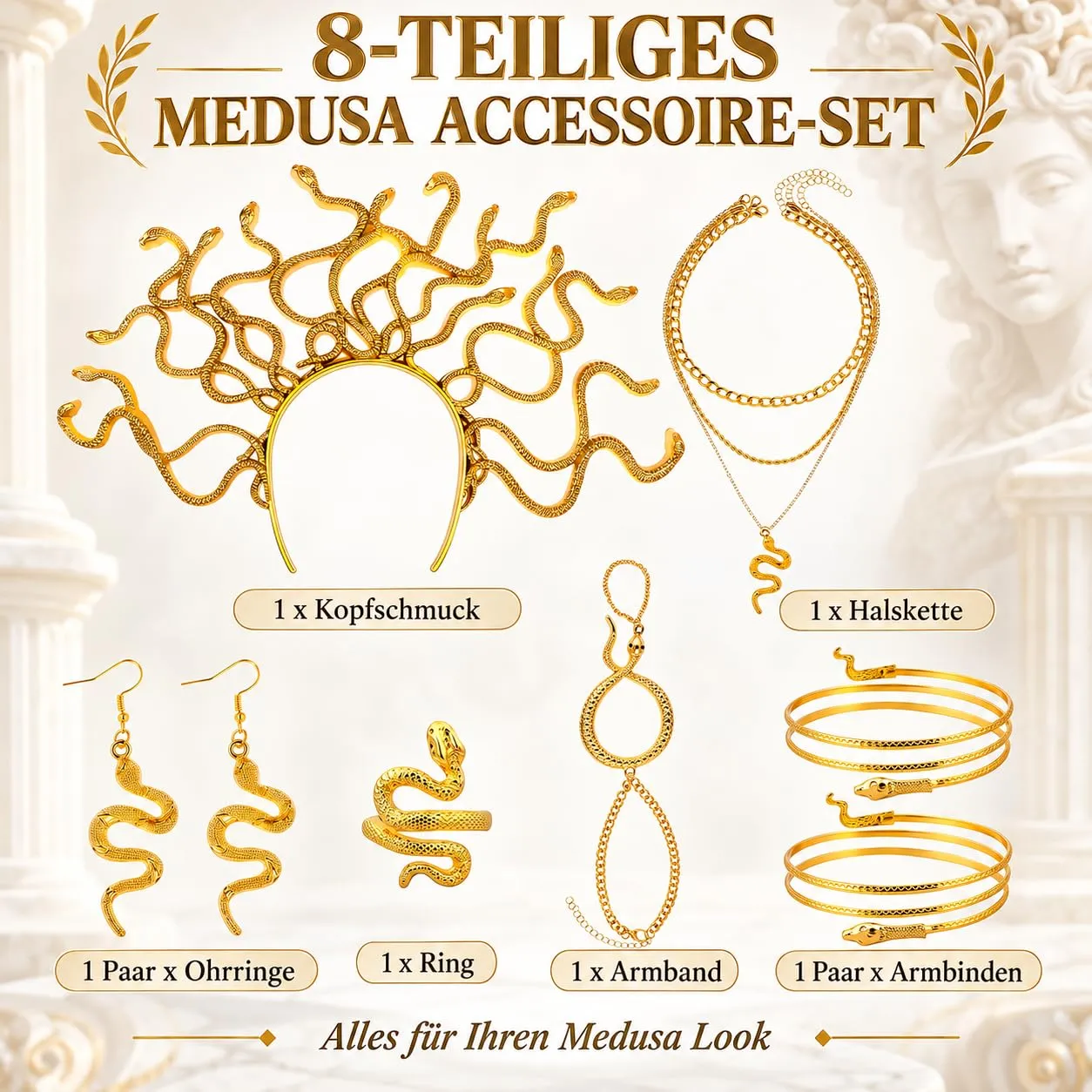 AIGOHOM Medusa, accessori per costume da donna, set di 8 gioielli a forma - immagine 2
