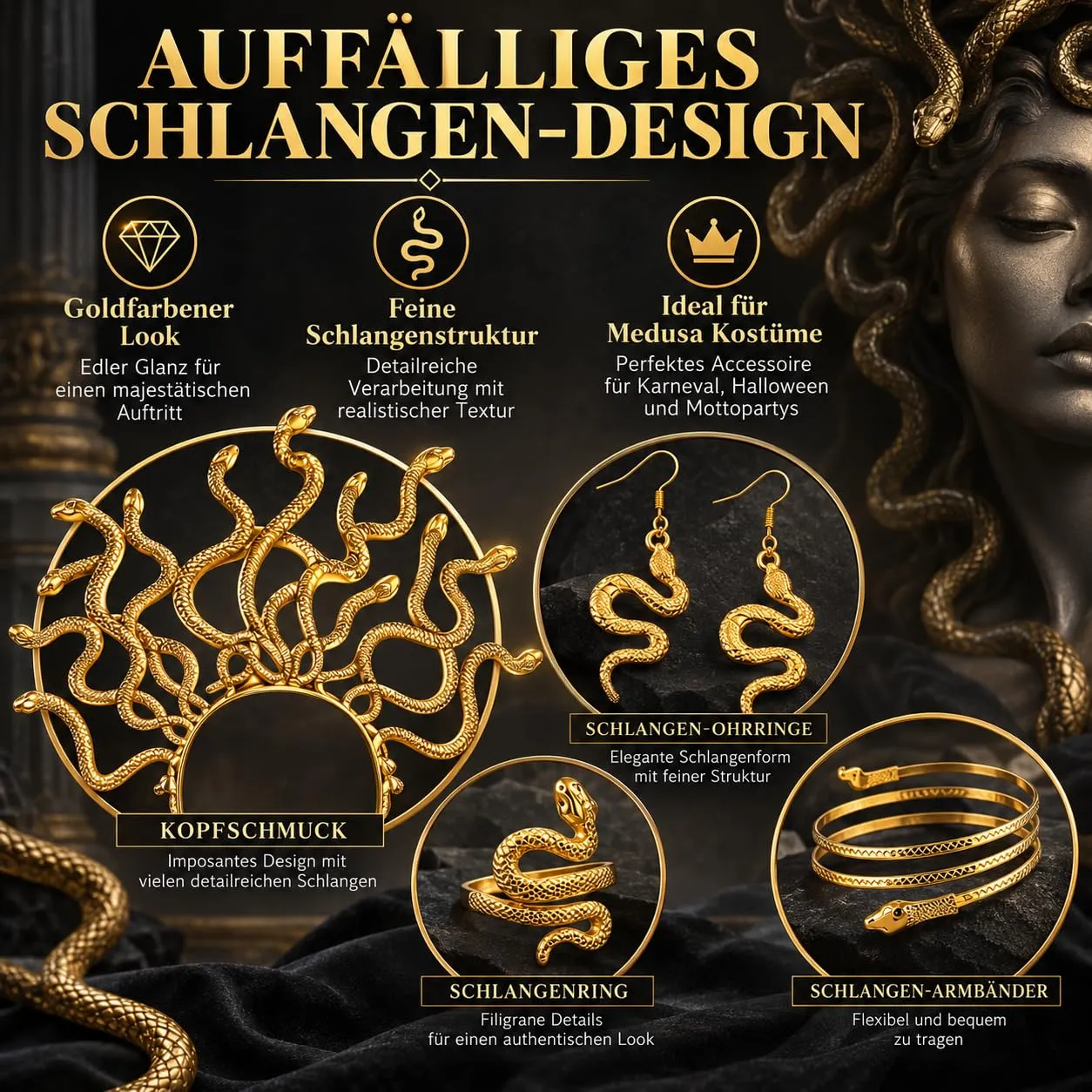 AIGOHOM Medusa, accessori per costume da donna, set di 8 gioielli a forma - immagine 5