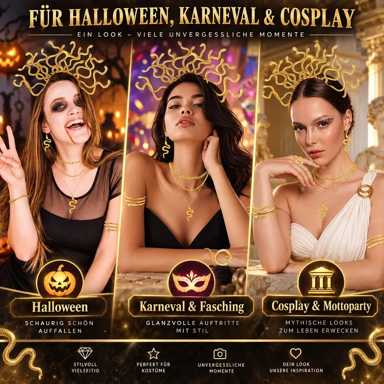 AIGOHOM Medusa, accessori per costume da donna, set di 8 gioielli a forma - immagine 7