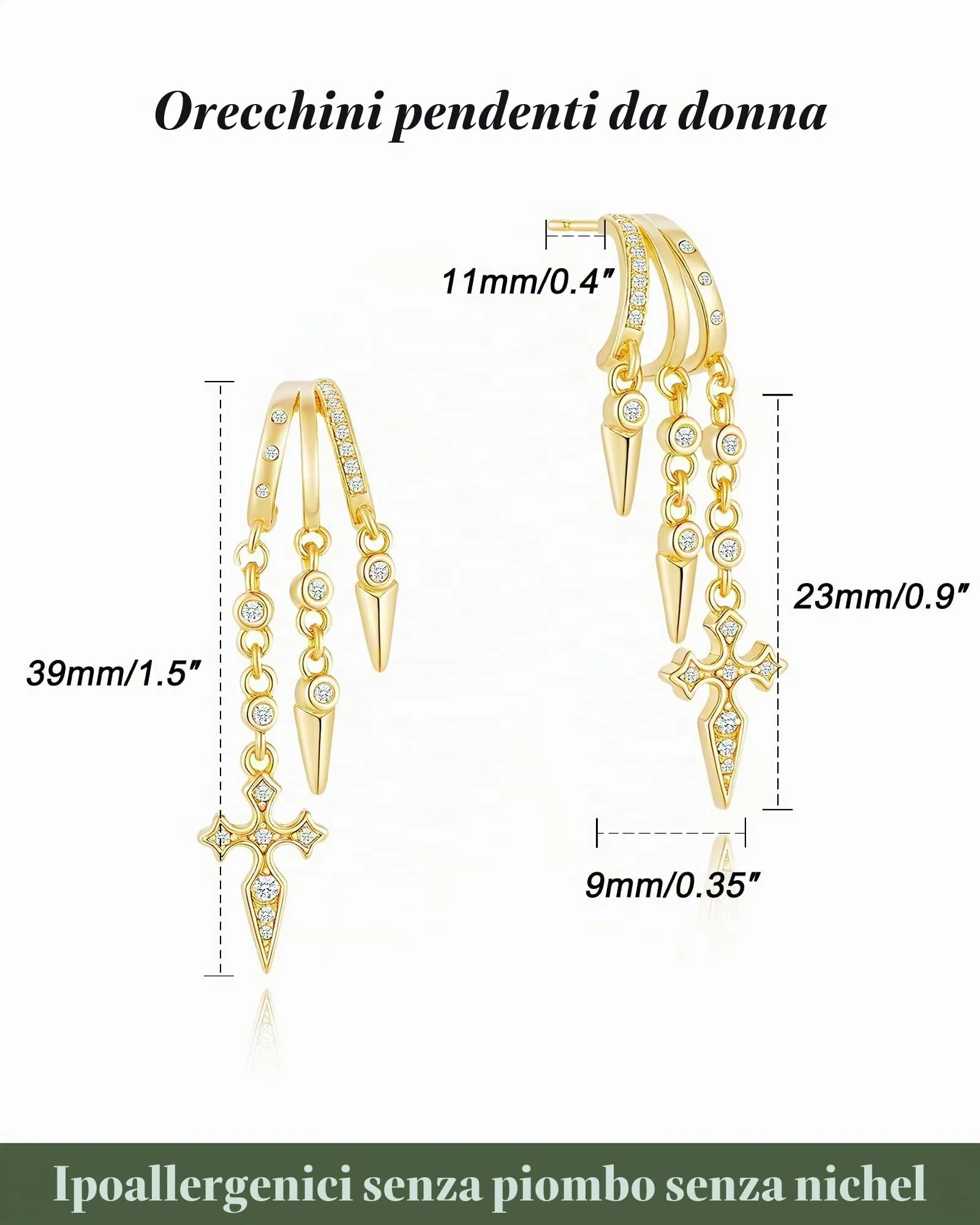 HANLI Orecchini Cerchio Pendenti Donna Oro Placcato 14K e Zirconi Cubici Anallergici Leggeri Trendy Gioielli di Moda per le Donne - immagine 3