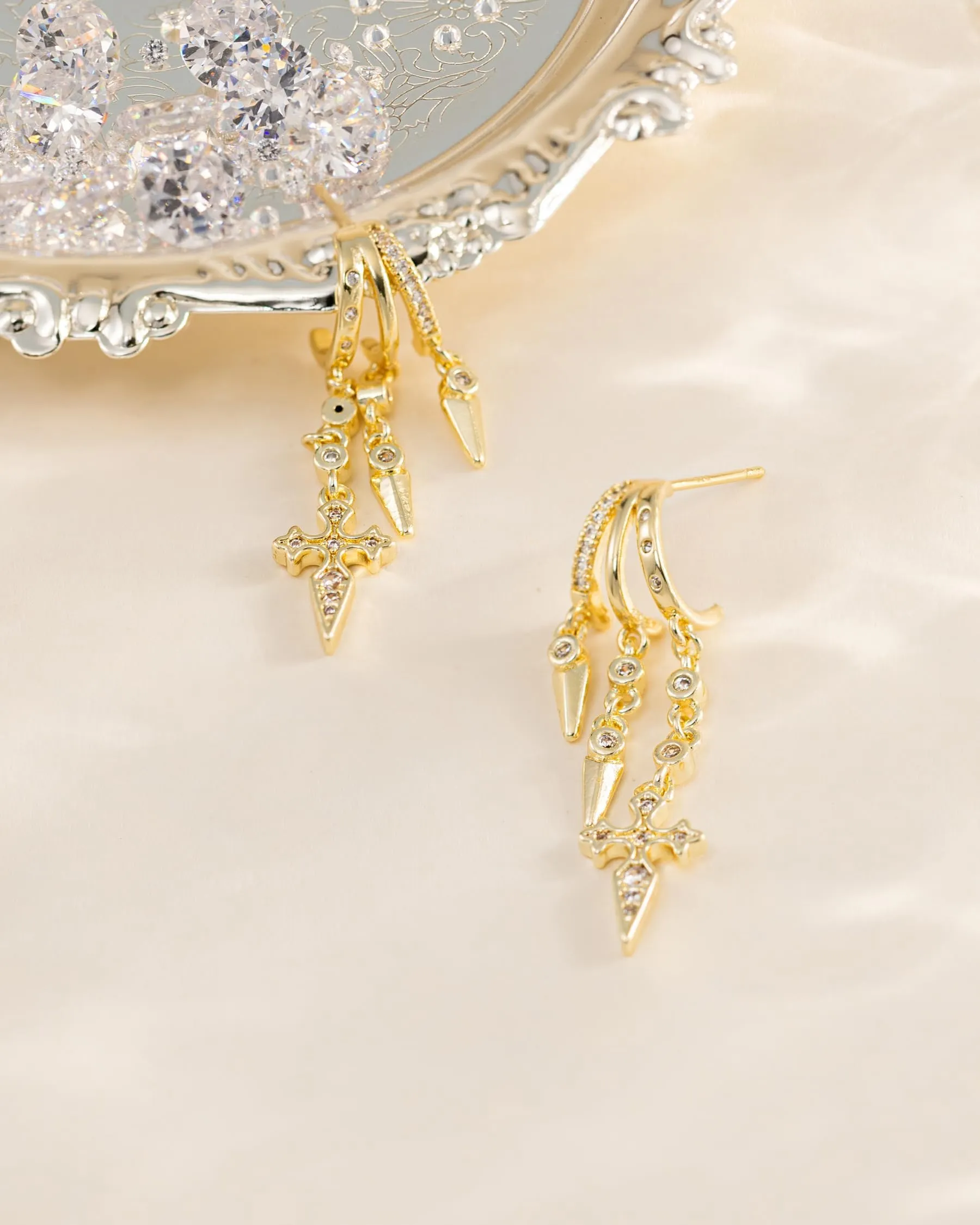 HANLI Orecchini Cerchio Pendenti Donna Oro Placcato 14K e Zirconi Cubici Anallergici Leggeri Trendy Gioielli di Moda per le Donne - immagine 5