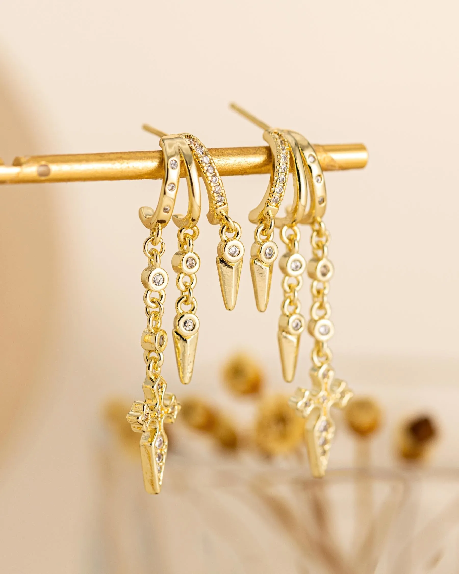 HANLI Orecchini Cerchio Pendenti Donna Oro Placcato 14K e Zirconi Cubici Anallergici Leggeri Trendy Gioielli di Moda per le Donne - immagine 6
