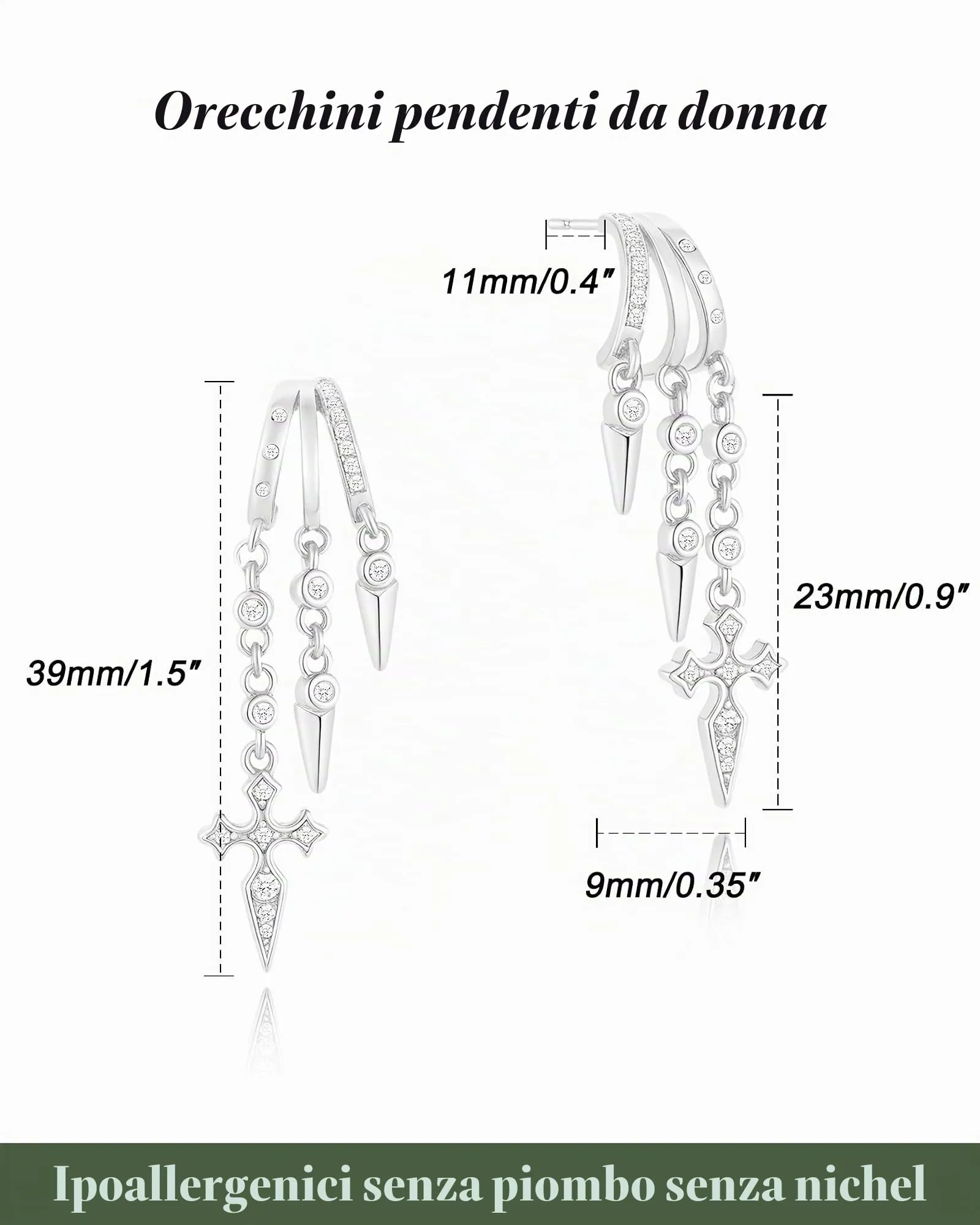 HANLI Orecchini Cerchio Pendenti Donna Argento 925 e Zirconi Cubici Anallergici Leggeri Trendy Gioielli di Moda per le Donne - immagine 3