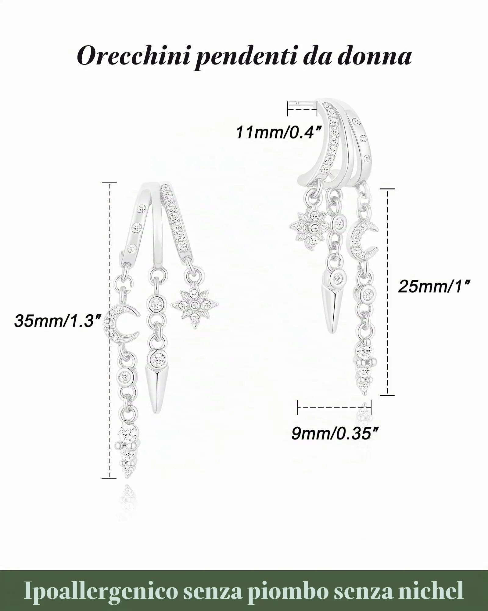 HANLI Orecchini Cerchio Pendenti Donna Argento 925 e Zirconi Cubici Anallergici Leggeri Trendy Gioielli di Moda per le Donne - immagine 3