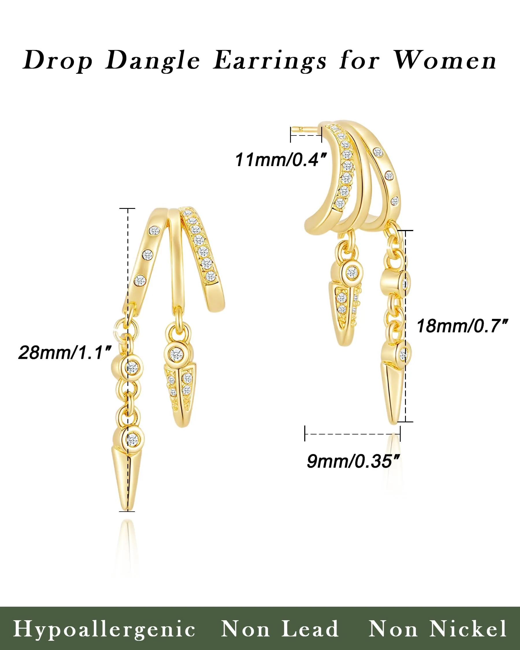 HANLI Orecchini Cerchio Pendenti Donna Oro Placcato 14K e Zirconi Cubici Anallergici Leggeri Trendy Gioielli di Moda per le Donne - immagine 3