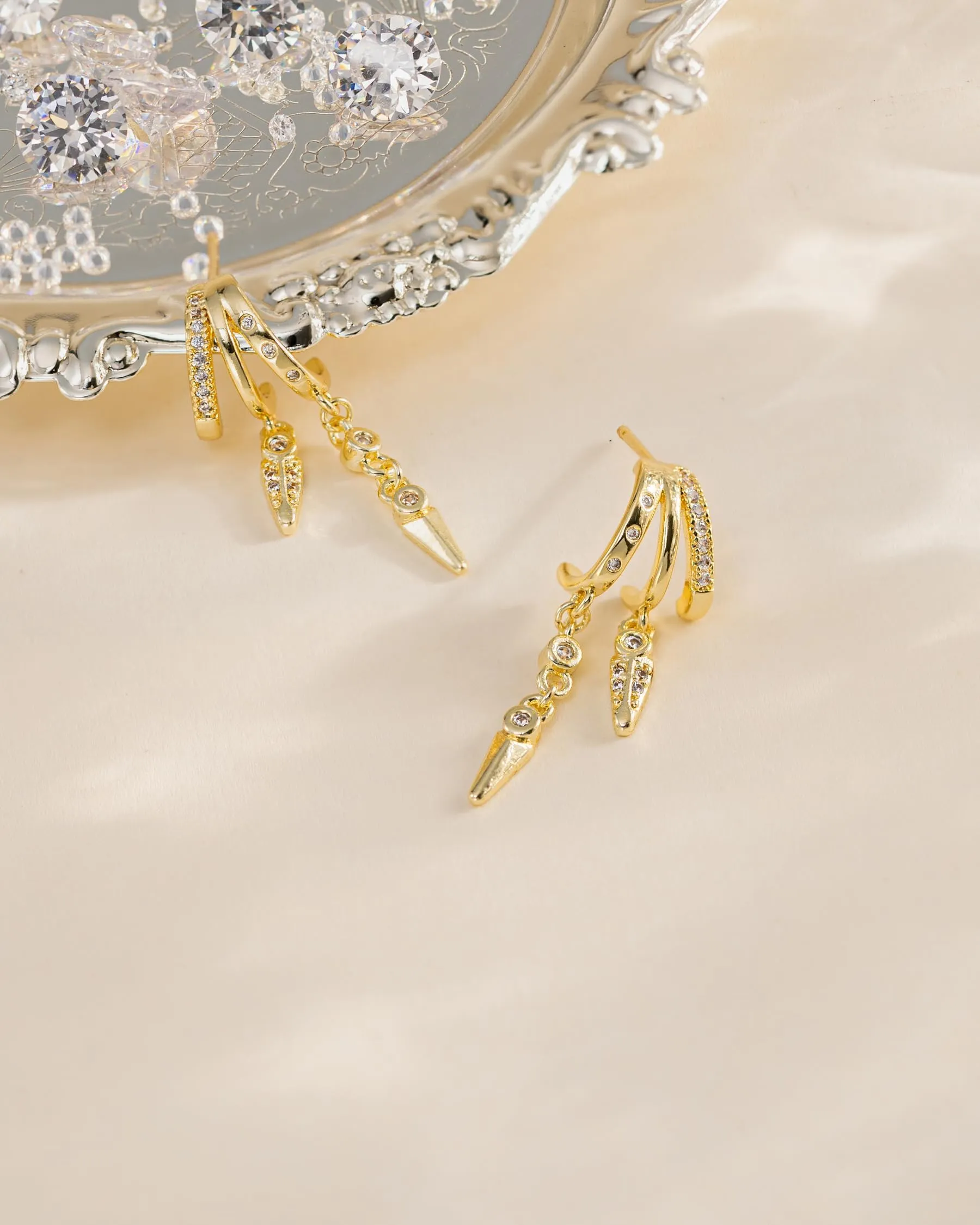 HANLI Orecchini Cerchio Pendenti Donna Oro Placcato 14K e Zirconi Cubici Anallergici Leggeri Trendy Gioielli di Moda per le Donne - immagine 6