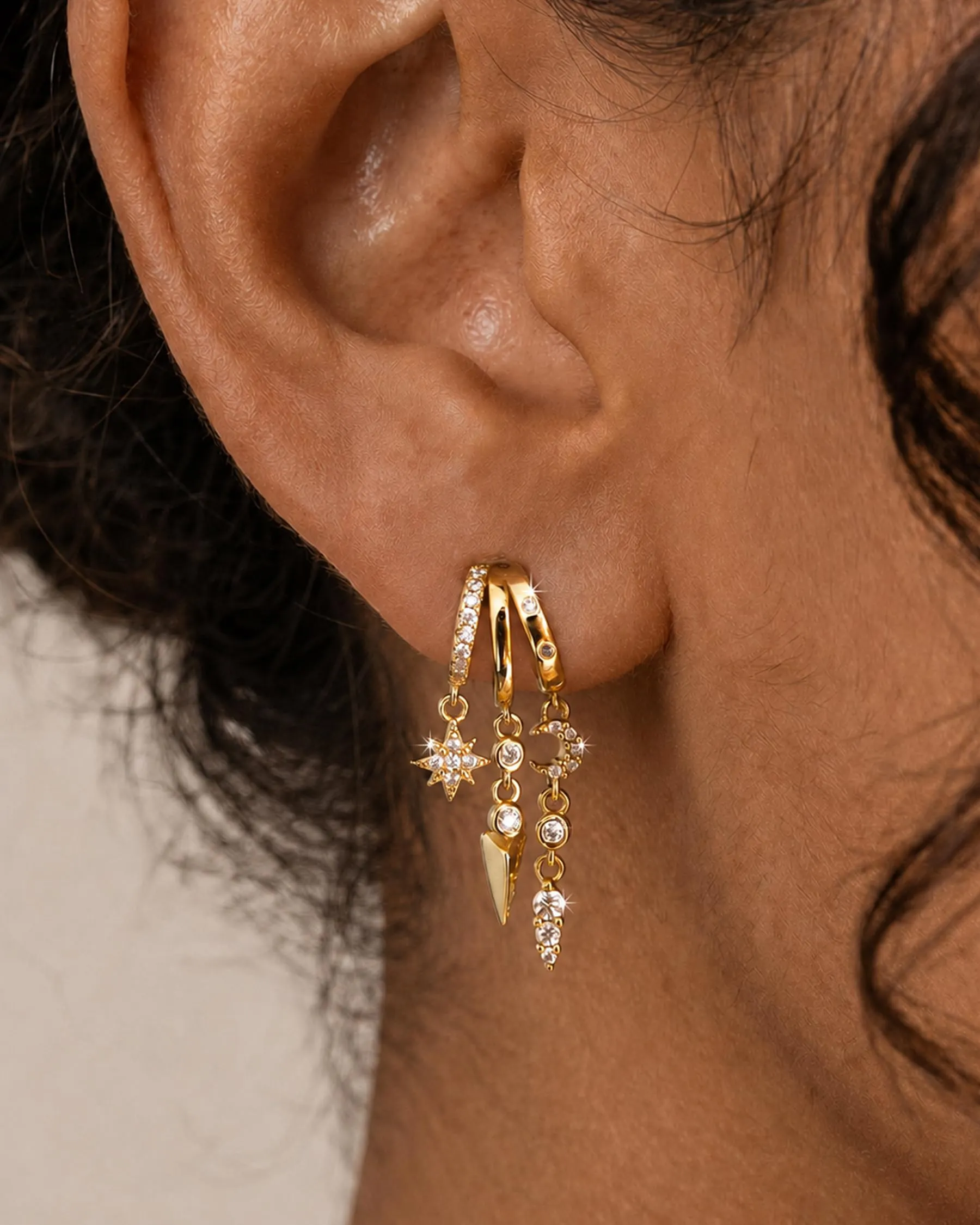 HANLI Orecchini Cerchio Pendenti Donna Oro Placcato 14K e Zirconi Cubici Anallergici Leggeri Trendy Gioielli di Moda per le Donne - immagine 2
