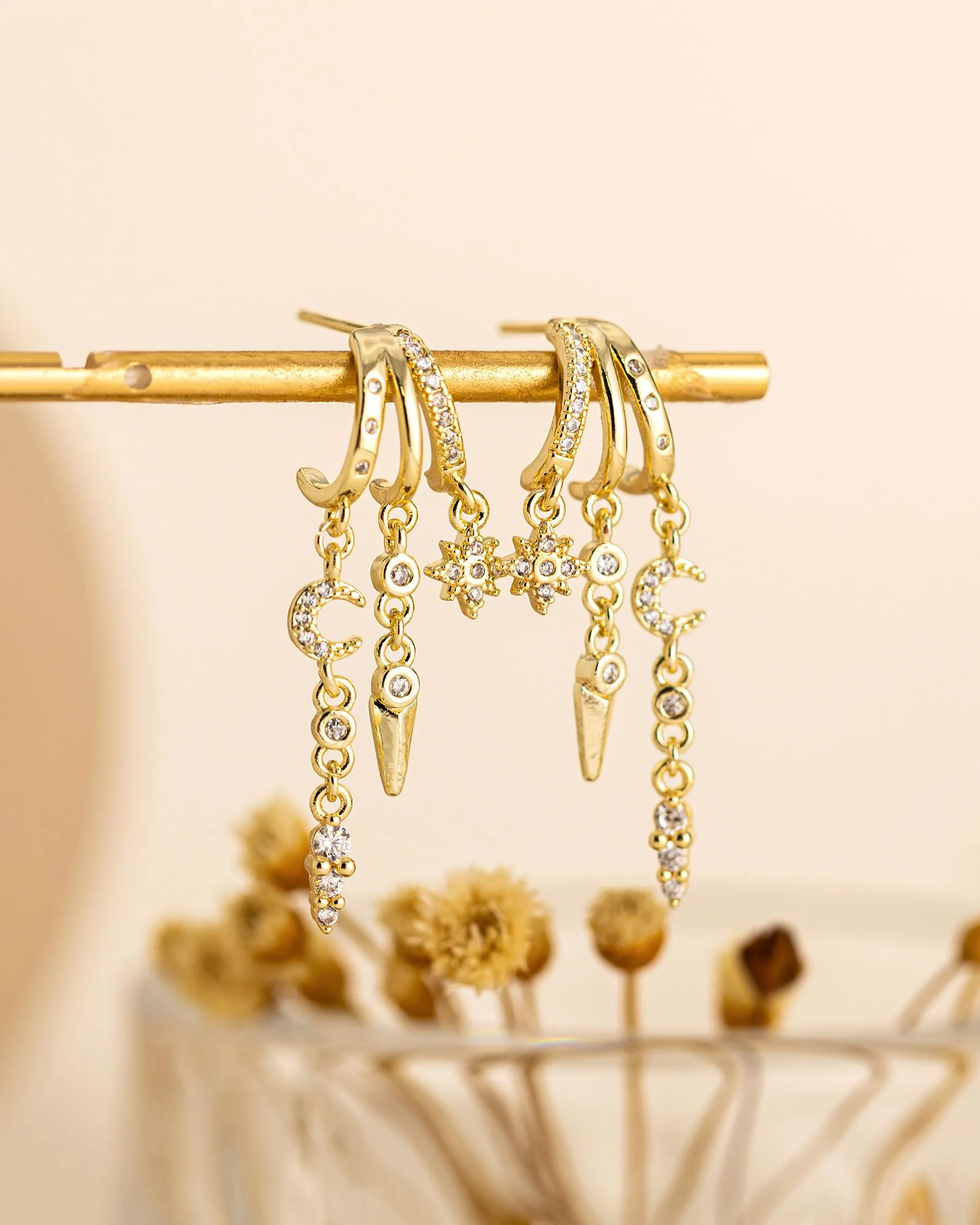 HANLI Orecchini Cerchio Pendenti Donna Oro Placcato 14K e Zirconi Cubici Anallergici Leggeri Trendy Gioielli di Moda per le Donne - immagine 4