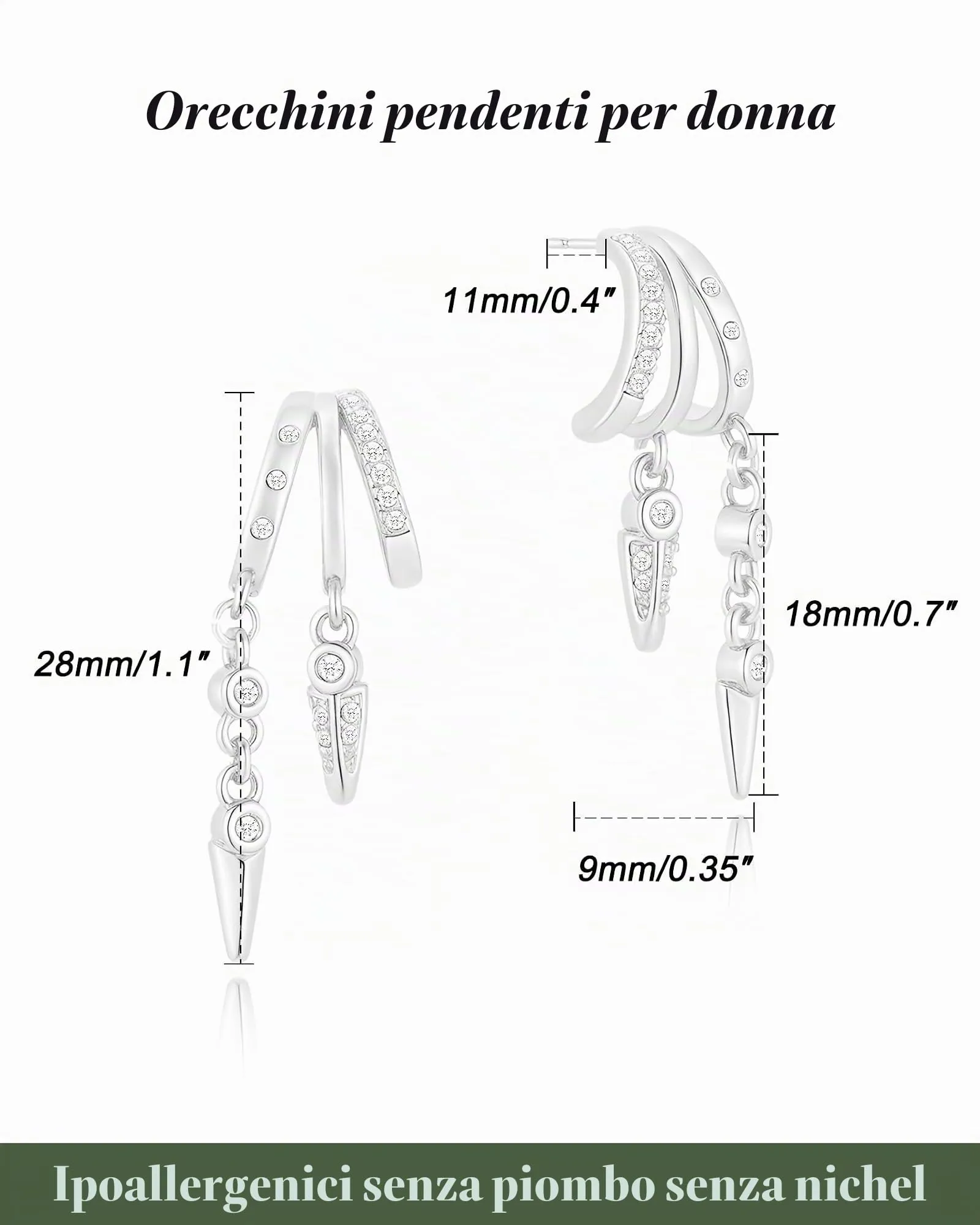 HANLI Orecchini Cerchio Pendenti Donna Argento 925 e Zirconi Cubici Anallergici Leggeri Trendy Gioielli di Moda per le Donne - immagine 3