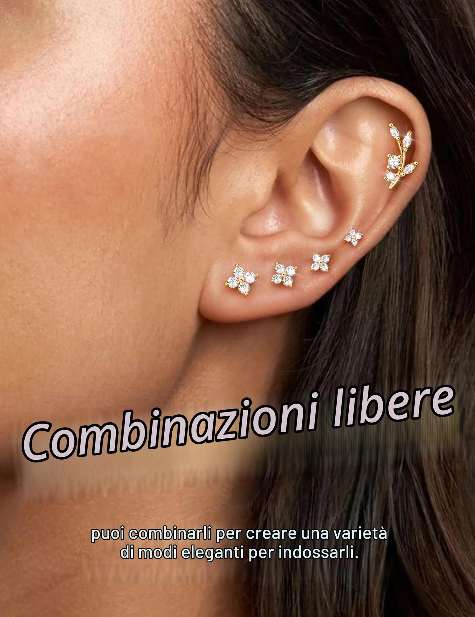 YADOCA 5 Paia Orecchini Donna con Perno in Argento 925, Punto Luce - immagine 3
