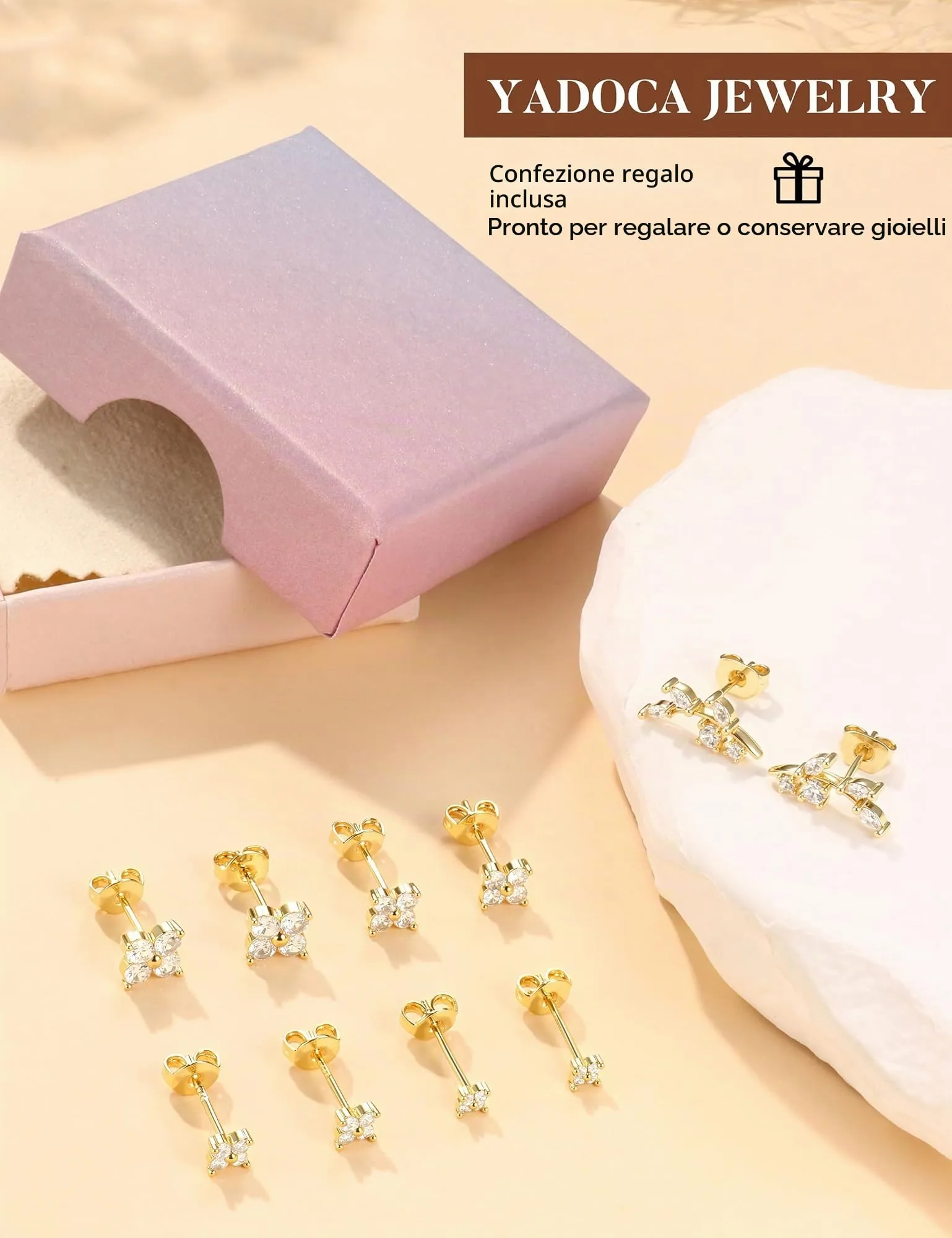YADOCA 5 Paia Orecchini Donna con Perno in Argento 925, Punto Luce - immagine 7