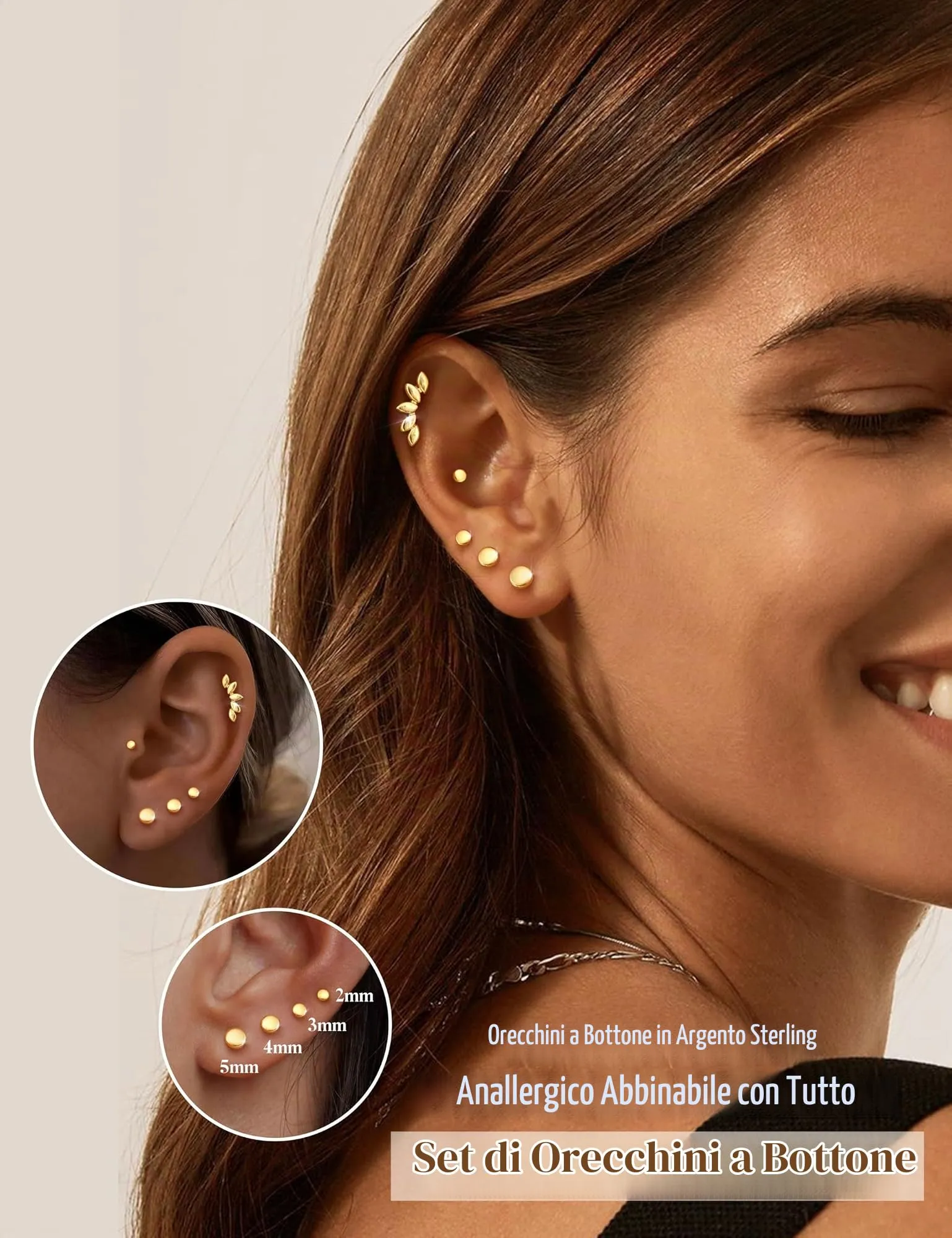 YADOCA 5 Paia Orecchini Donna con Perno in Argento 925, Punto Luce CZ - immagine 2