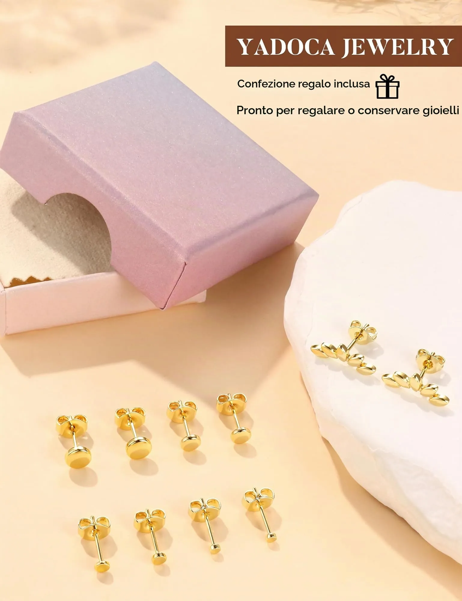 YADOCA 5 Paia Orecchini Donna con Perno in Argento 925, Punto Luce CZ - immagine 7