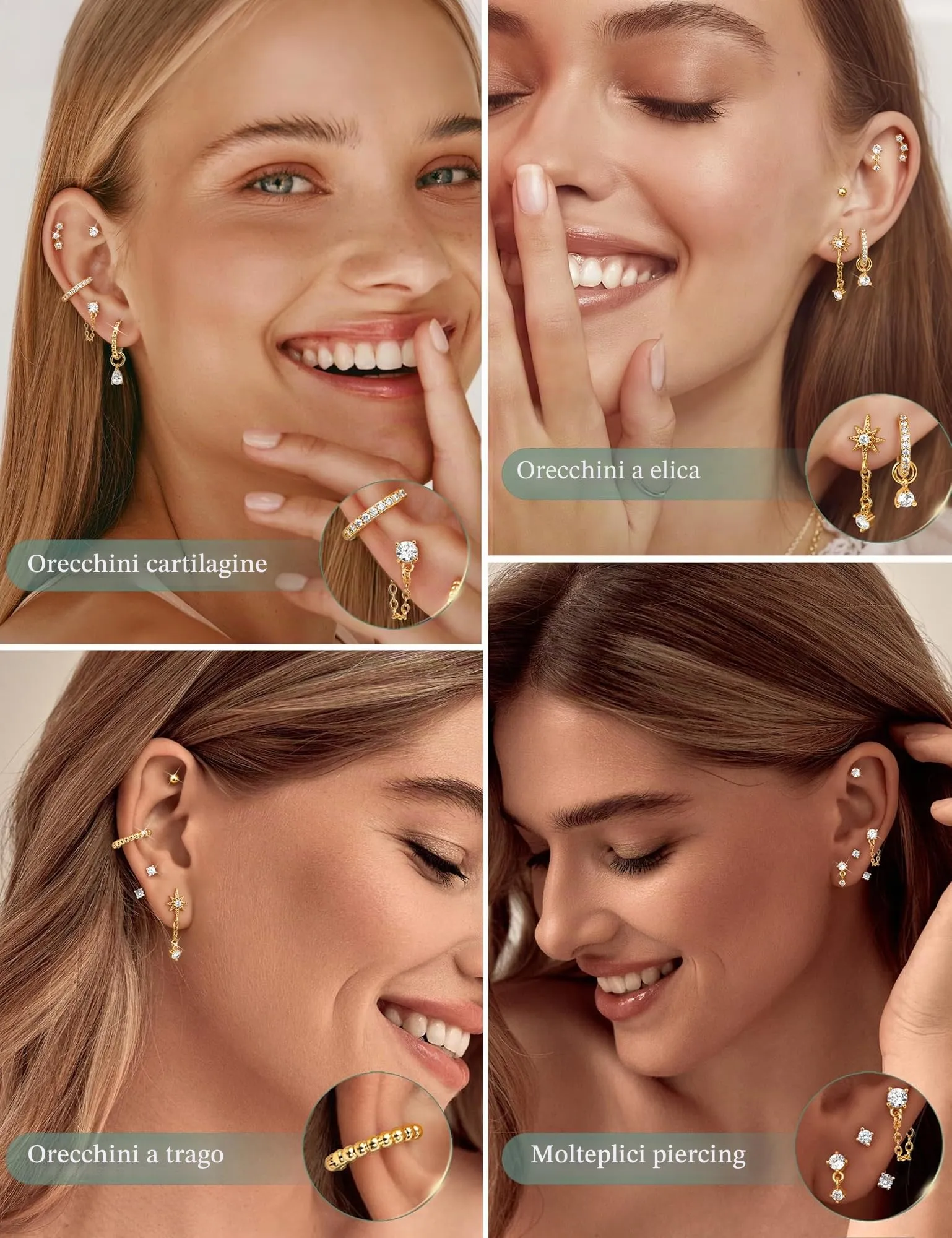 DOCHAIS Set Orecchini Donna Acciaio Inossidabile Piercing Orecchio dorato - immagine 4