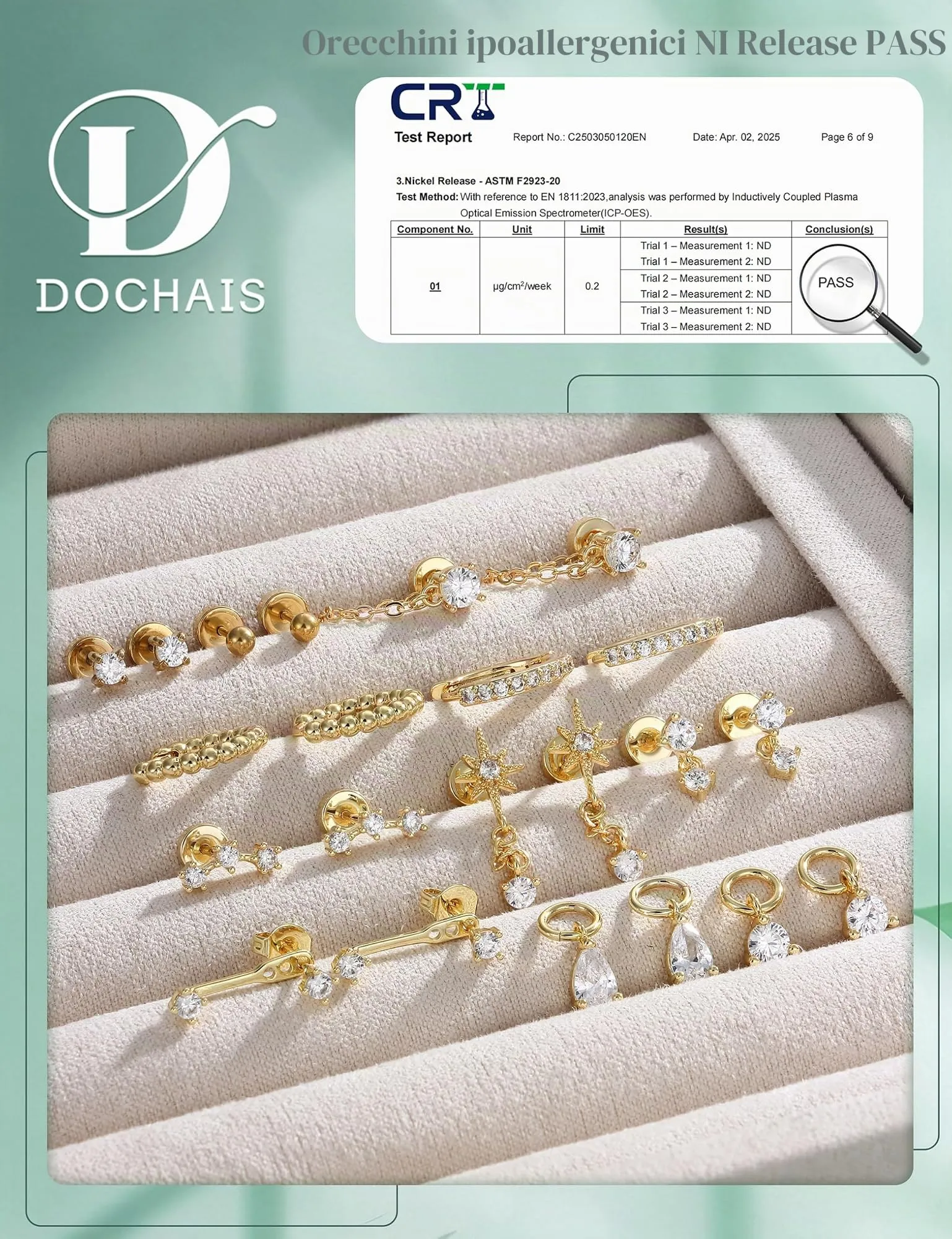 DOCHAIS Set Orecchini Donna Acciaio Inossidabile Piercing Orecchio dorato - immagine 6