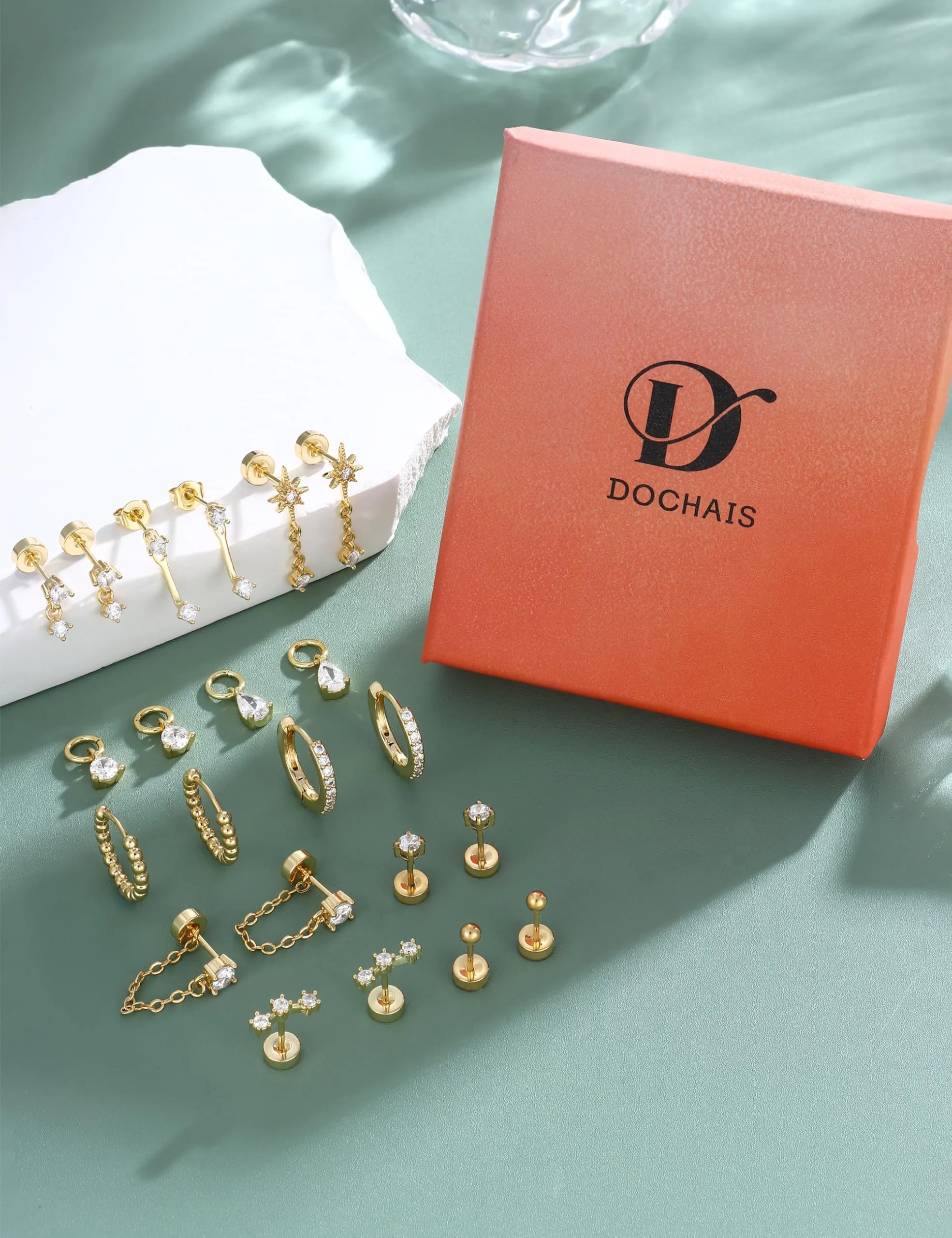 DOCHAIS Set Orecchini Donna Acciaio Inossidabile Piercing Orecchio dorato - immagine 7