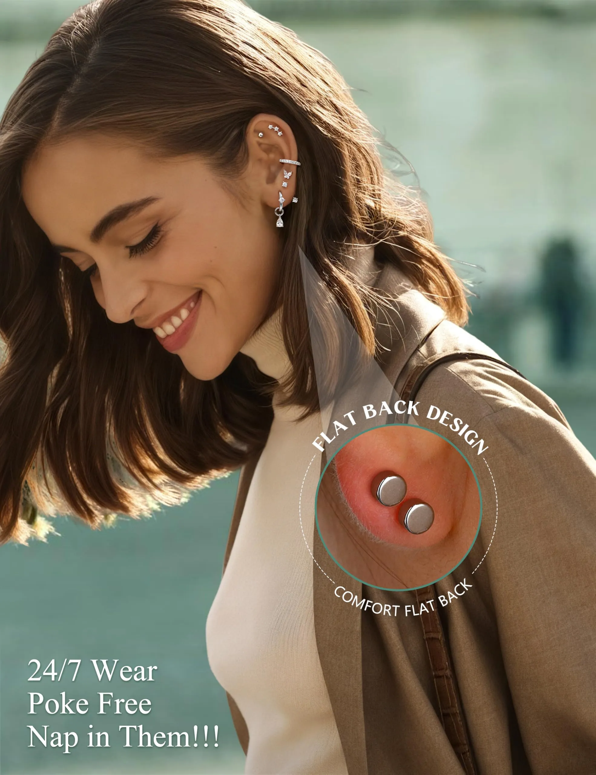 DOCHAIS Set Orecchini Donna Acciaio Inossidabile Piercing Orecchio argentato Orecchino Cerchio Piccoli,Orecchino a Bottone Anallergici,Conch Trago Helix Piercing,Orecchini Donna argentato - immagine 3