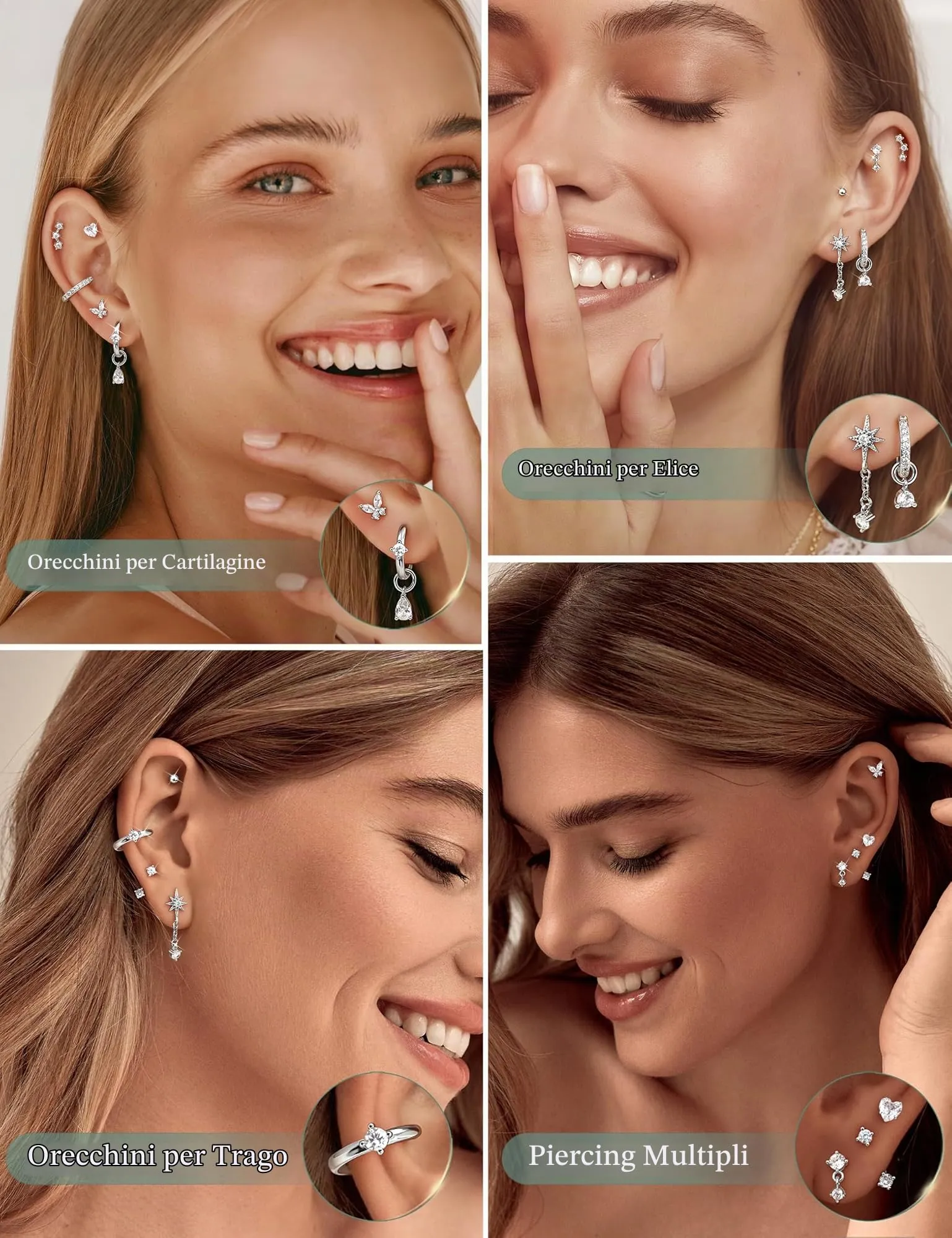 DOCHAIS Set Orecchini Donna Acciaio Inossidabile Piercing Orecchio argentato Orecchino Cerchio Piccoli,Orecchino a Bottone Anallergici,Conch Trago Helix Piercing,Orecchini Donna argentato - immagine 4