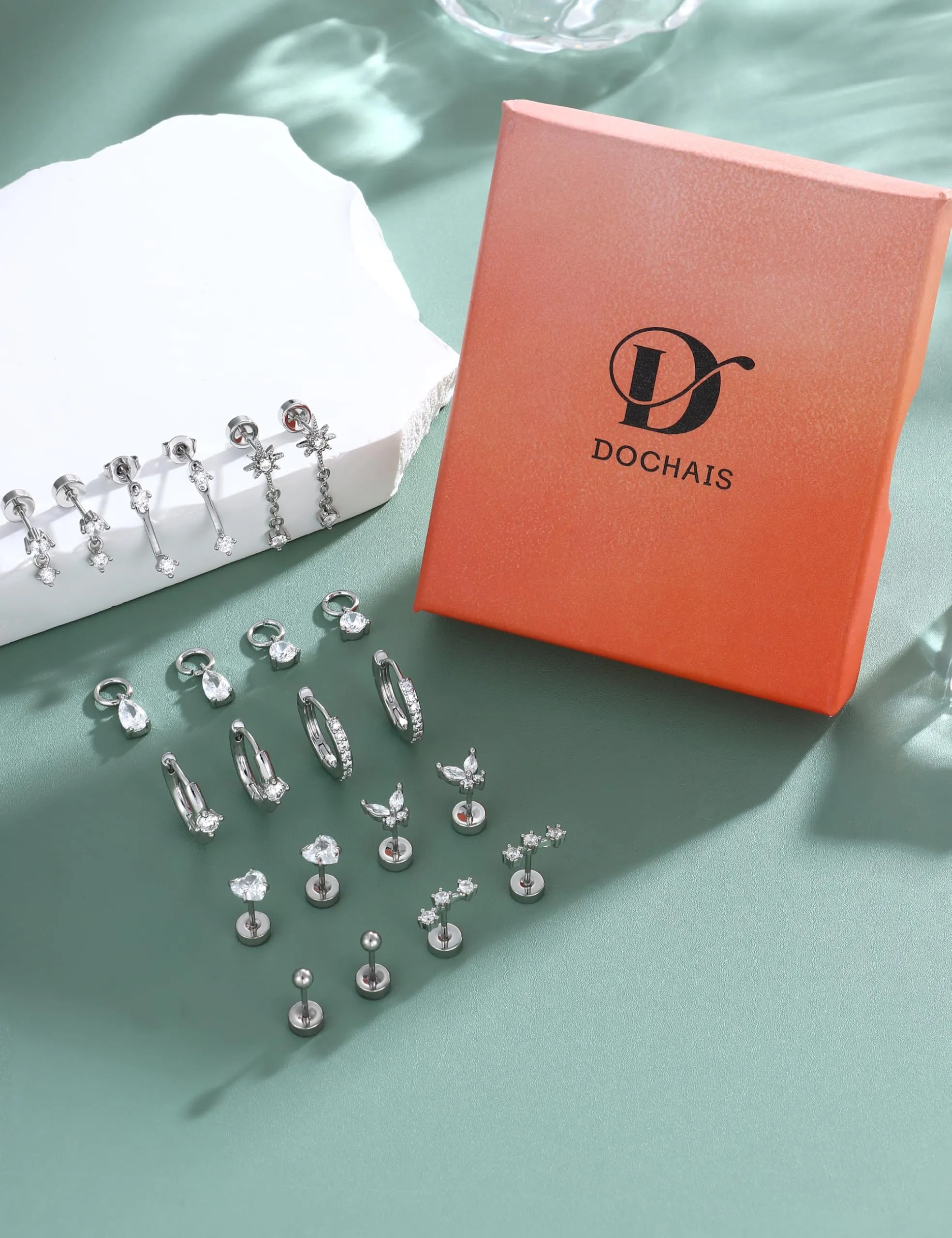 DOCHAIS Set Orecchini Donna Acciaio Inossidabile Piercing Orecchio argentato Orecchino Cerchio Piccoli,Orecchino a Bottone Anallergici,Conch Trago Helix Piercing,Orecchini Donna argentato - immagine 7